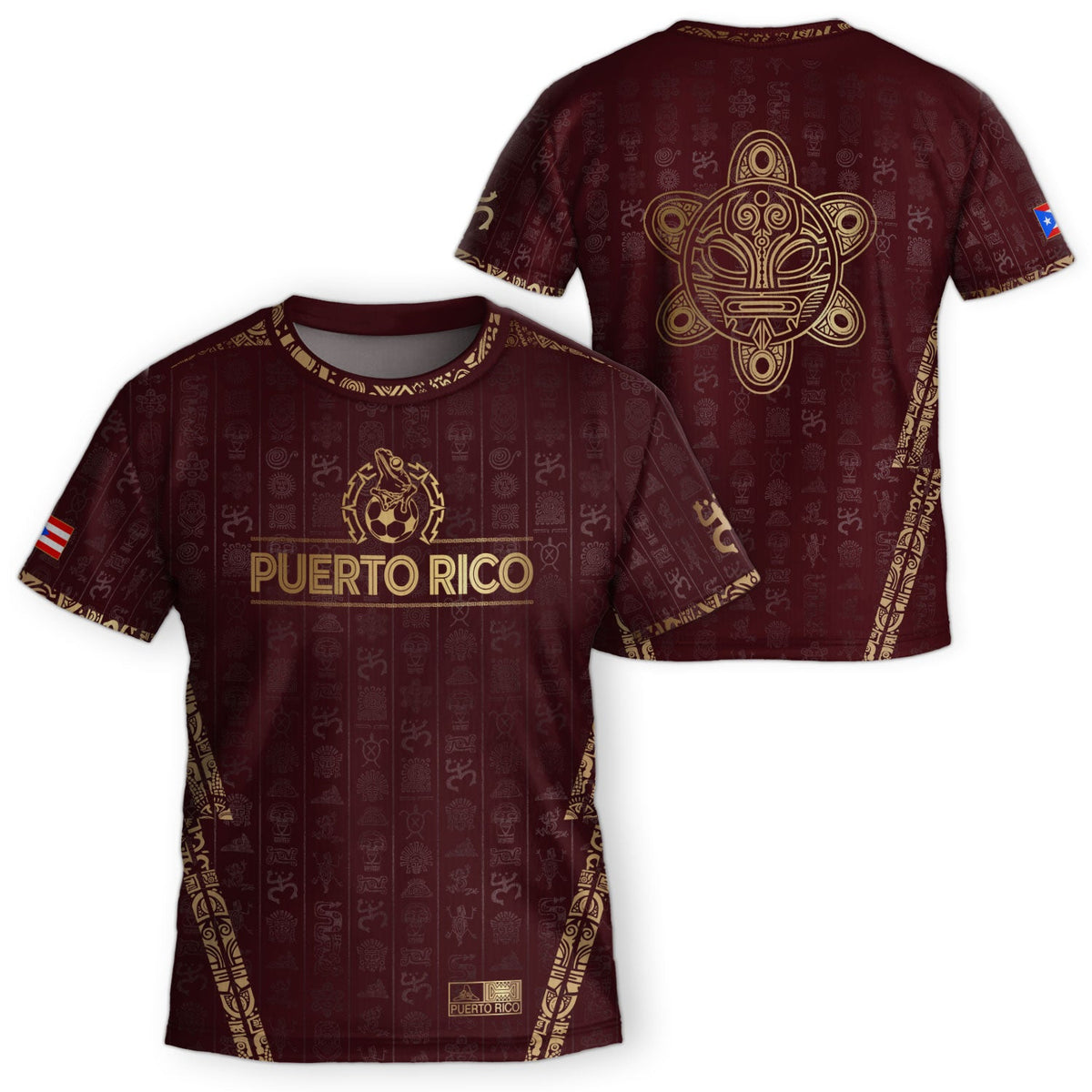 Maroon Gold, Kids Puerto Rico Soccer Jersey with Taino Sun for Boy and Girl, Puerto Rico Kids Soccer Jersey in Youth Soccer Jersey Style, Northryn Co.