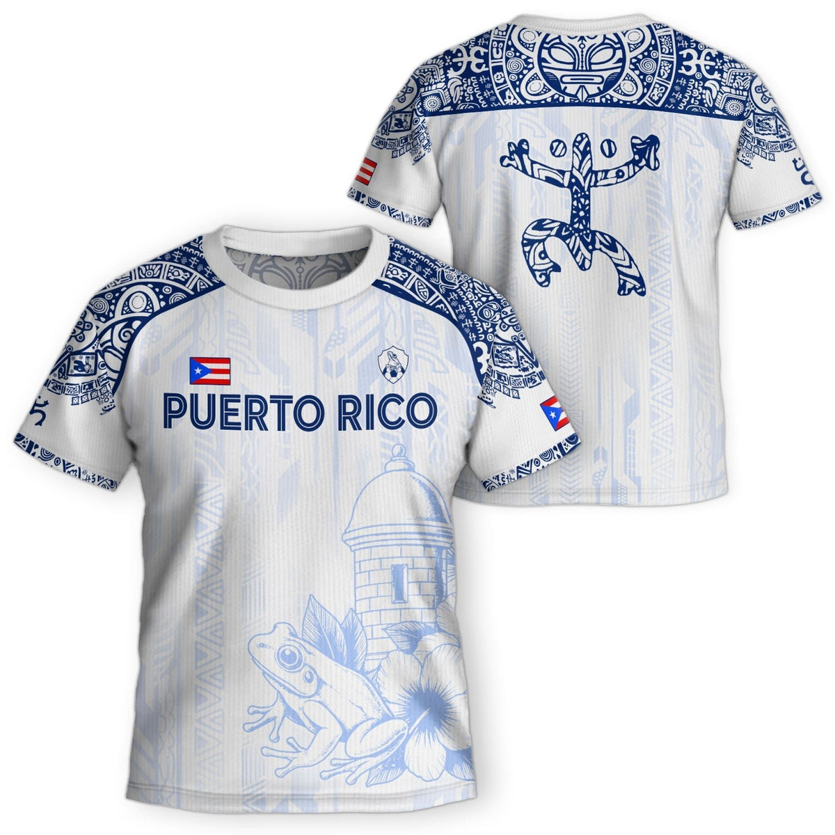 Kids Puerto Rico Soccer Jersey, White Blue Coqui Frog Garita for Boy and Girl, Youth Soccer Jersey Meets Puerto Rico Kids Soccer Jersey, Northryn Co.