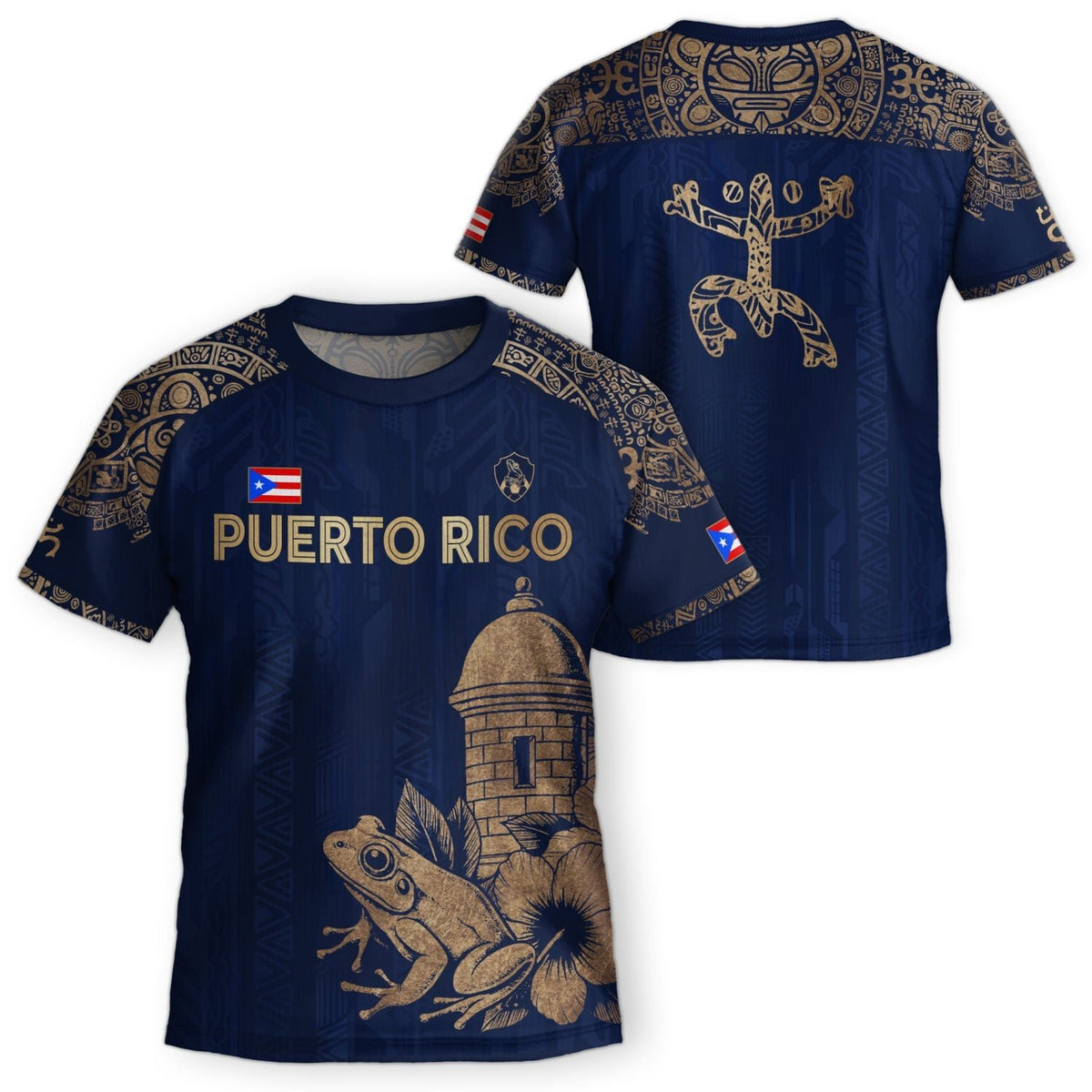 Navy Gold Coqui, Kids Puerto Rico Soccer Jersey with Frog Garita for Boy and Girl, Puerto Rico Kids Soccer Jersey, Youth Soccer Jersey, Northryn Co.
