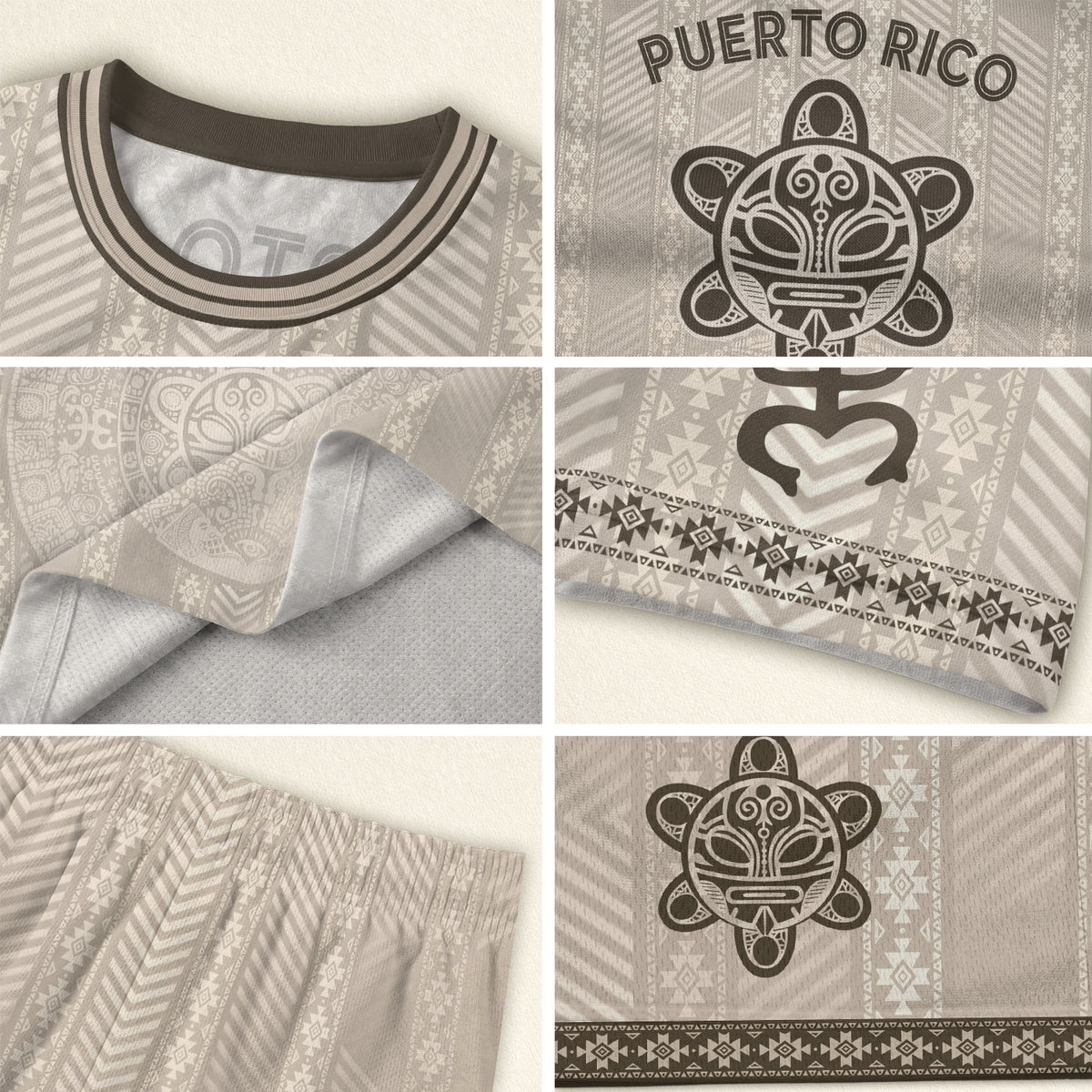 Taino Sun Crest Puerto Rico Soccer Jersey Men Beige Light Gray Heritage Graphic