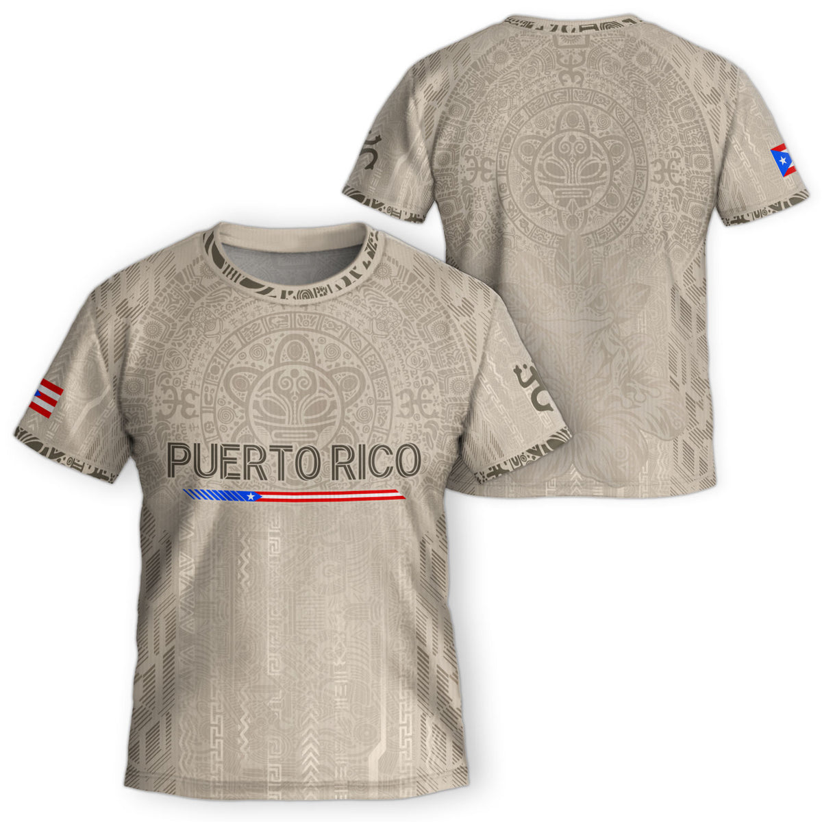 Authentic Youth Beige Puerto Rico Taino Sun Flag Athletic Team Soccer Jersey Shirt