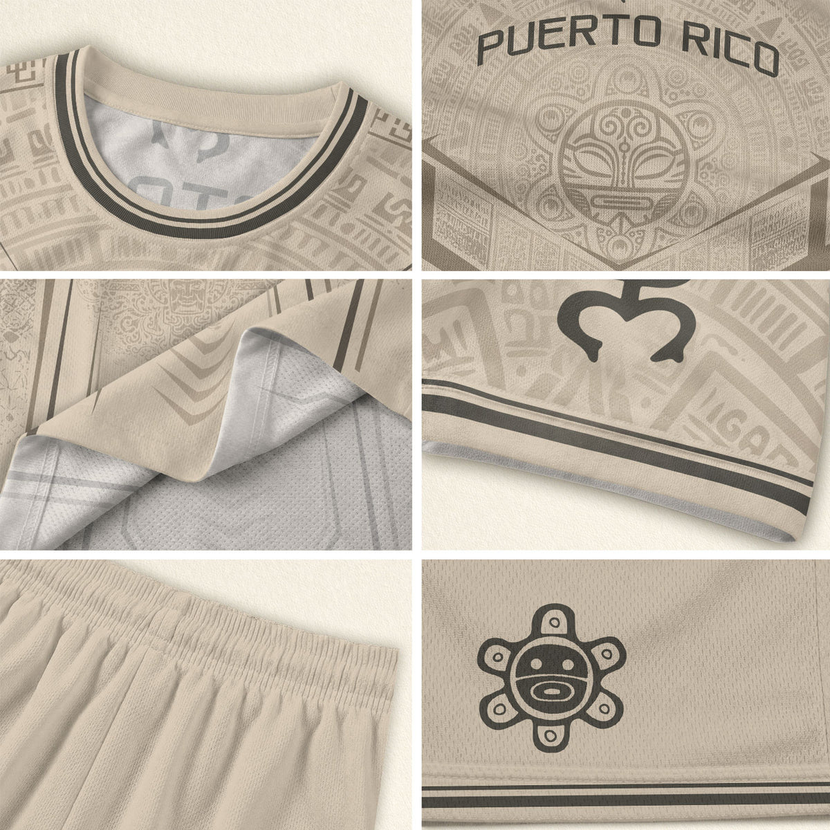 Puerto Rico Soccer Jersey Men Beige Taino Coqui Frog Heritage Patriotic Graphic Apparel