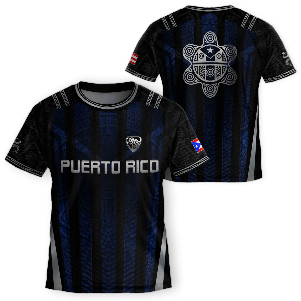 Navy Blue, Kids Puerto Rico Soccer Jersey with Striped Taino for Boy and Girl, Puerto Rico Kids Soccer Jersey Meets Youth Soccer Jersey, Northryn Co.