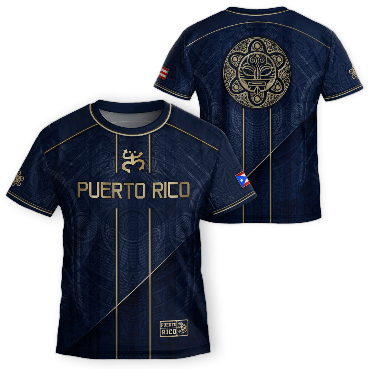Kids Puerto Rico Soccer Jersey, Navy Gold Taino Coqui Sun Emblem for Boy and Girl, Youth Soccer Jersey, Puerto Rico Kids Soccer Jersey, Northryn Co.