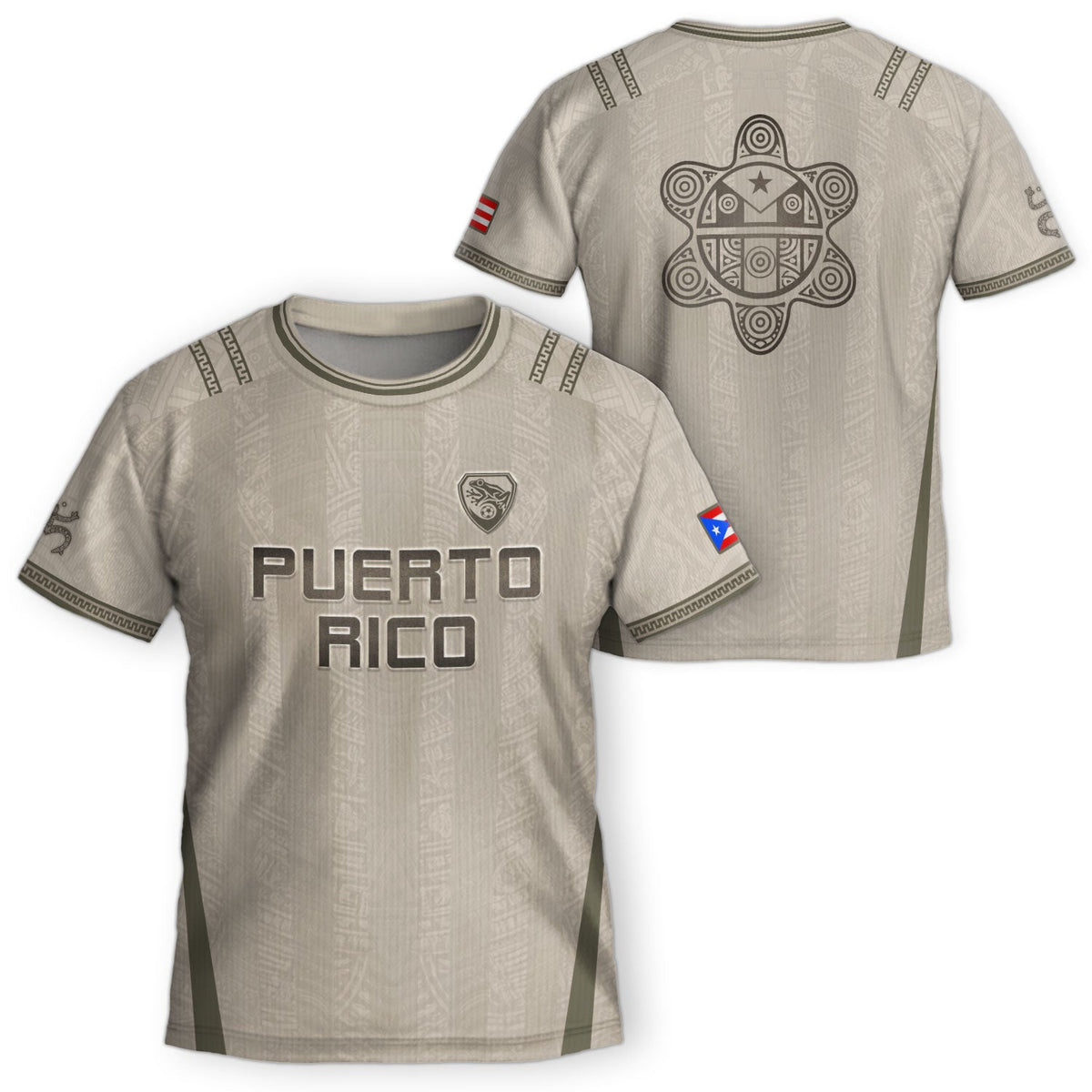 Kids Puerto Rico Soccer Jersey, Grey Cream Taino Striped Pattern for Boy and Girl, Youth Soccer Jersey, Puerto Rico Kids Soccer Jersey, Northryn Co.