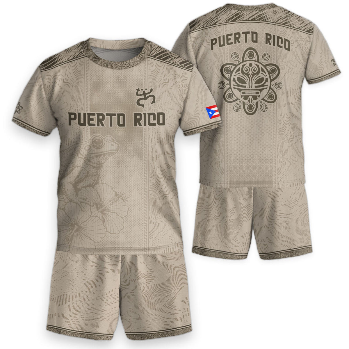Beige Gold Coqui, Kids Puerto Rico Soccer Jersey with Frog Floral for Boy and Girl, Puerto Rico Kids Soccer Jersey, Youth Soccer Jersey, Northryn Co.