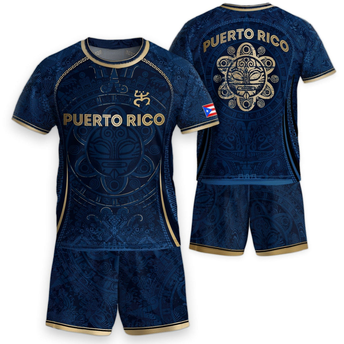 Kids Puerto Rico Soccer Jersey, Blue Gold Taino Sun Heritage for Boy and Girl, Youth Soccer Jersey Meets Puerto Rico Kids Soccer Jersey, Northryn Co.