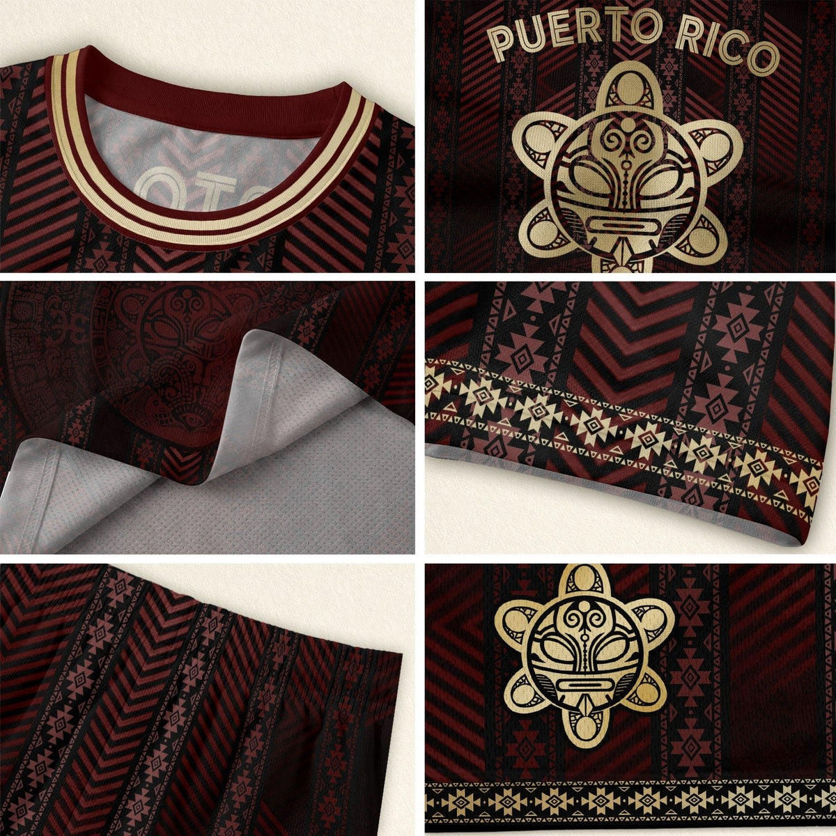 Flag Maroon Gold Puerto Rico Soccer Jersey for Men and Women, Tribal Print National Sport, Top Puerto Rico Shirt and Puerto Rico Jersey, Northryn Co.