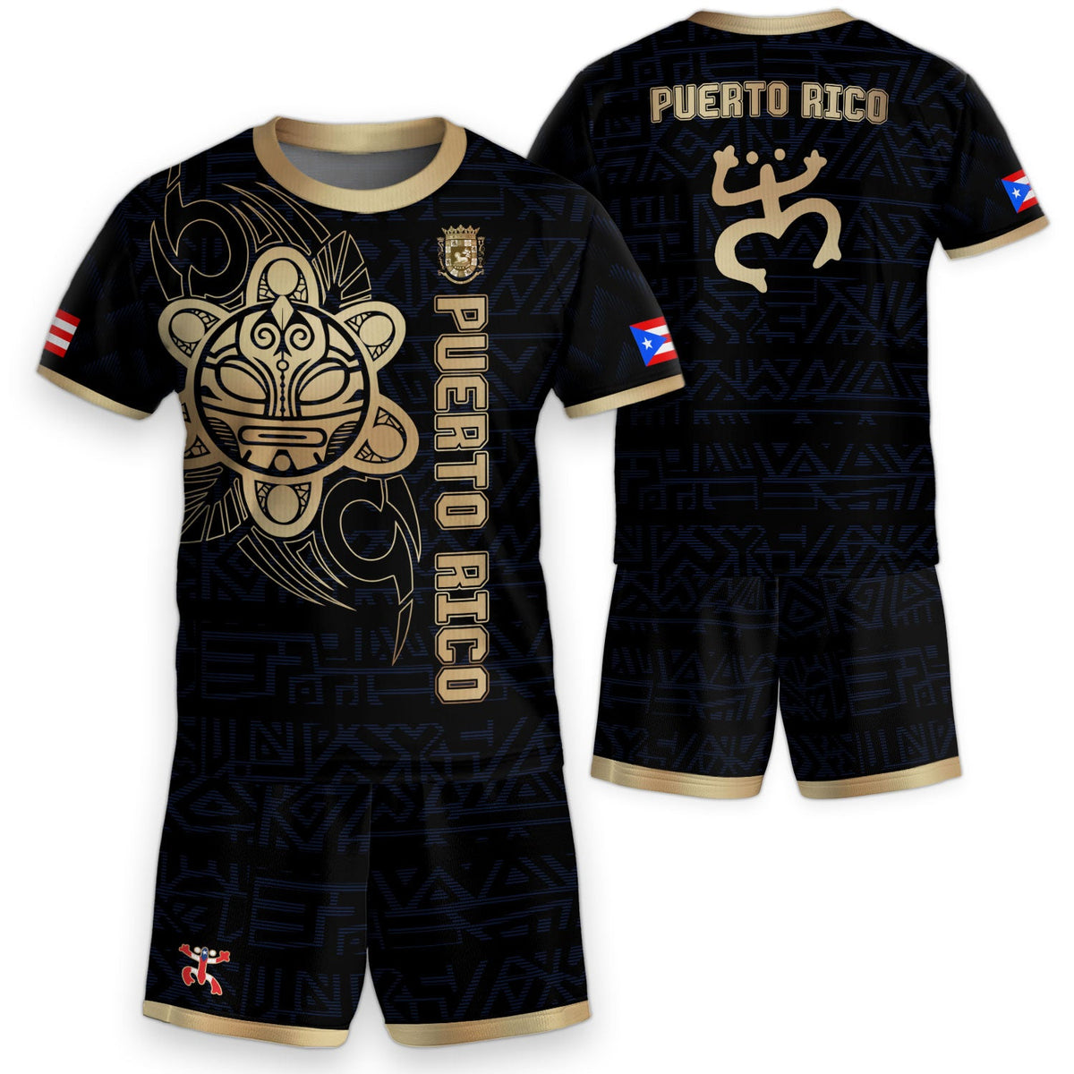 Black Navy Gold, Kids Puerto Rico Soccer Jersey with Taino Sun God for Boy and Girl, Puerto Rico Kids Soccer Jersey, Youth Soccer Jersey, Northryn Co.