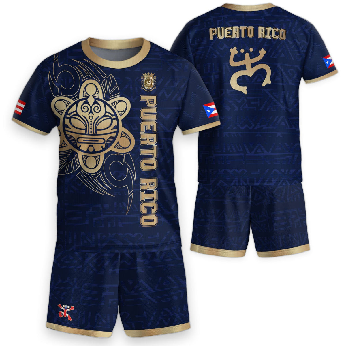 Kids Puerto Rico Soccer Jersey, Navy Gold Taino Sun God Ancient for Boy and Girl, Youth Soccer Jersey and Puerto Rico Kids Soccer Jersey, Northryn Co.