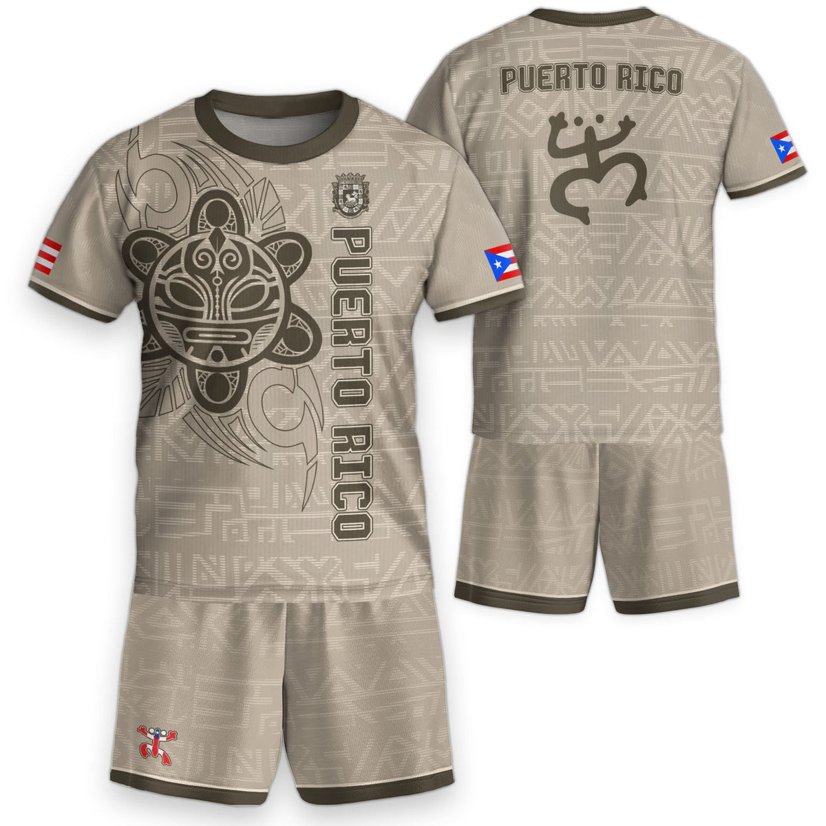 Beige Gold Taino, Kids Puerto Rico Soccer Jersey for Boy and Girl with Sun God, Puerto Rico Kids Soccer Jersey Meets Youth Soccer Jersey, Northryn Co.
