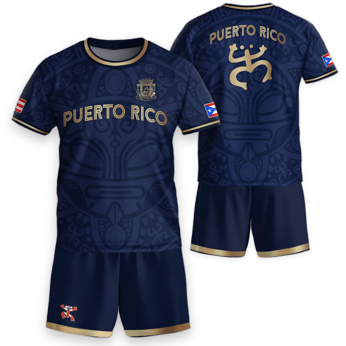 Navy Gold Boricua, Kids Puerto Rico Soccer Jersey with Taino Sun for Boy and Girl, Puerto Rico Kids Soccer Jersey, Youth Soccer Jersey, Northryn Co.