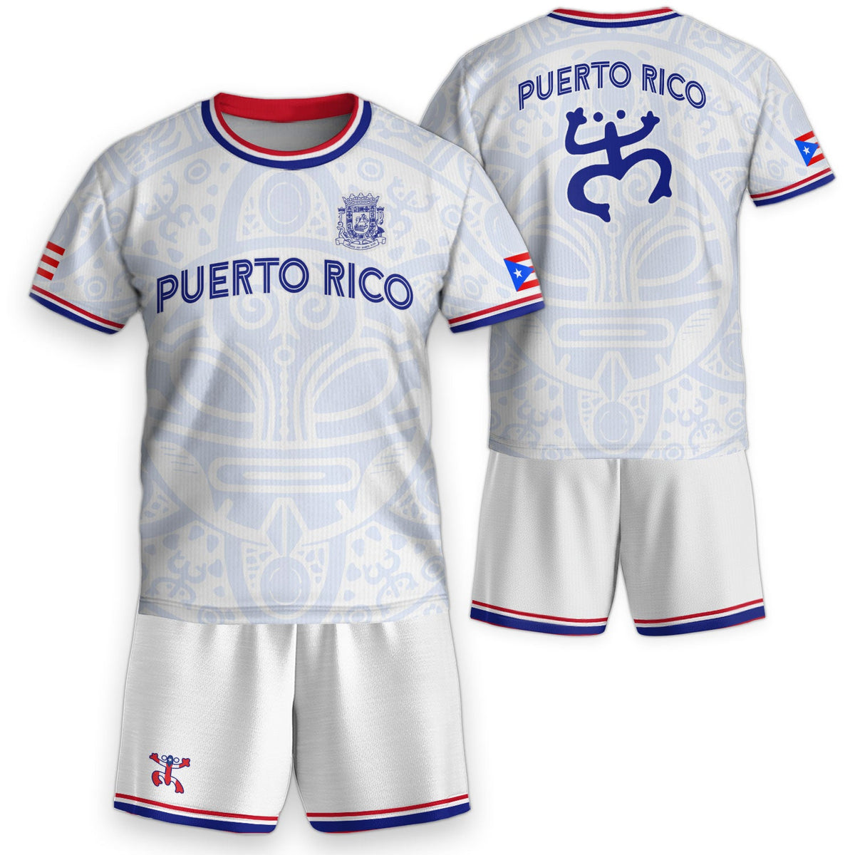 White Blue Boricua, Kids Puerto Rico Soccer Jersey with Taino Mask for Boy and Girl, Puerto Rico Kids Soccer Jersey, Youth Soccer Jersey, Northryn Co.