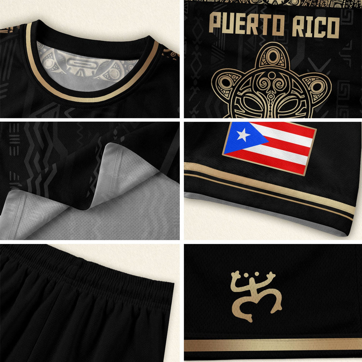 Taino Sun Black Gold Puerto Rico Soccer Jersey for Men and Women, Coqui Patriotic Cultural, Top Puerto Rico Jersey and Puerto Rico Shirt, Northryn Co.