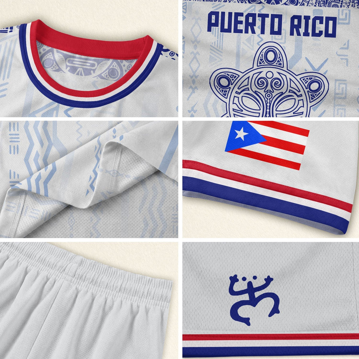 Taino Mask White Blue Puerto Rico Soccer Jersey for Men and Women, Coqui Tribal Ethnic Artistic, Puerto Rico Jersey, Puerto Rico Shirt, Northryn Co.