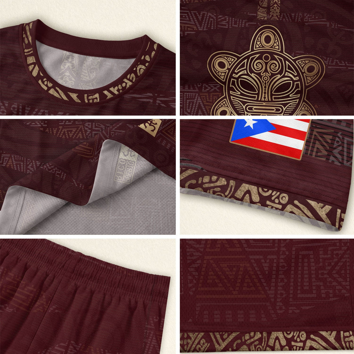 Taino Tribal Maroon Gold Puerto Rico Soccer Jersey for Men and Women, Pattern National Heritage, Puerto Rico Jersey, Puerto Rico Shirt, Northryn Co.