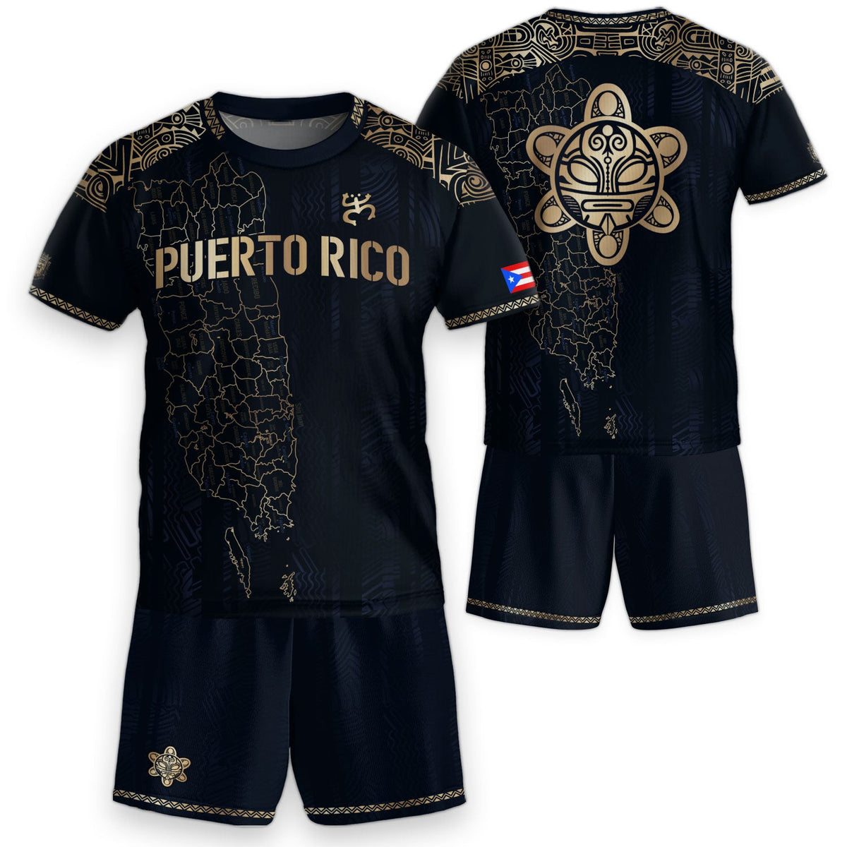Navy Gold Taino, Kids Puerto Rico Soccer Jersey for Boy and Girl with Sun Garita, Puerto Rico Kids Soccer Jersey and Youth Soccer Jersey, Northryn Co.