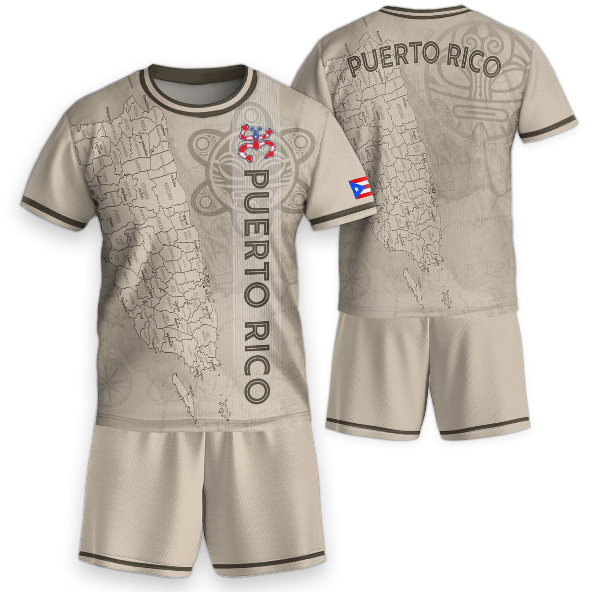 Beige Gold Map, Kids Puerto Rico Soccer Jersey with Taino Coqui for Boy and Girl, Puerto Rico Kids Soccer Jersey and Youth Soccer Jersey, Northryn Co.