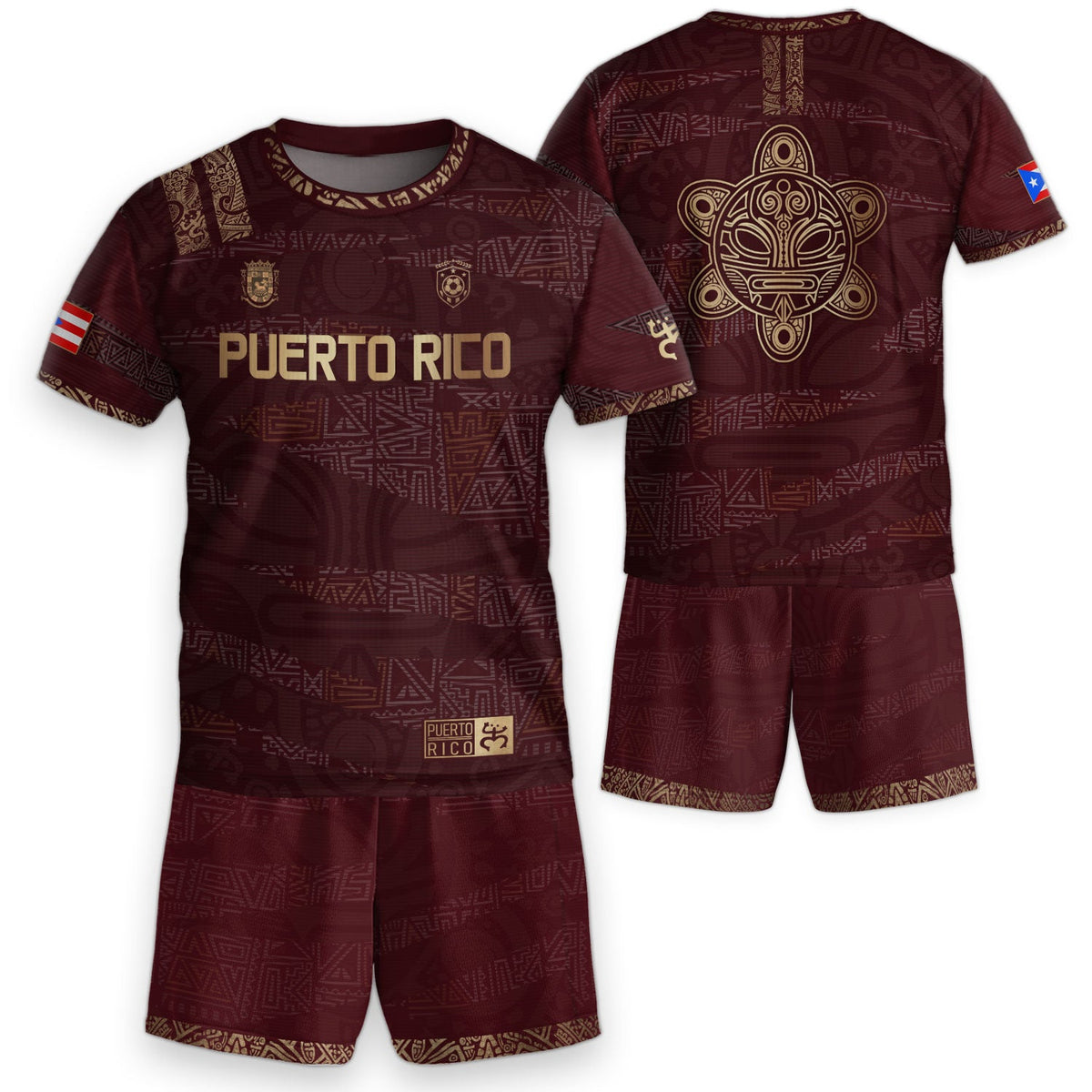 Maroon Gold, Kids Puerto Rico Soccer Jersey with Taino Tribal for Boy and Girl, Puerto Rico Kids Soccer Jersey Meets Youth Soccer Jersey, Northryn Co.