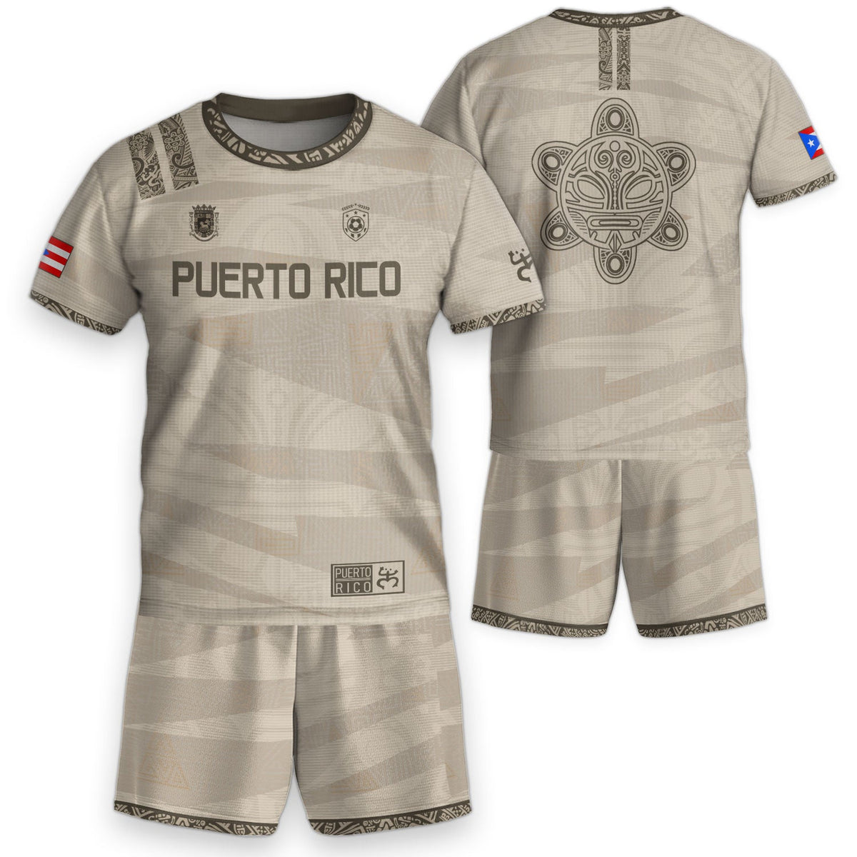 Beige Gold, Kids Puerto Rico Soccer Jersey with Taino Tribal for Boy and Girl, Puerto Rico Kids Soccer Jersey Meets Youth Soccer Jersey, Northryn Co.