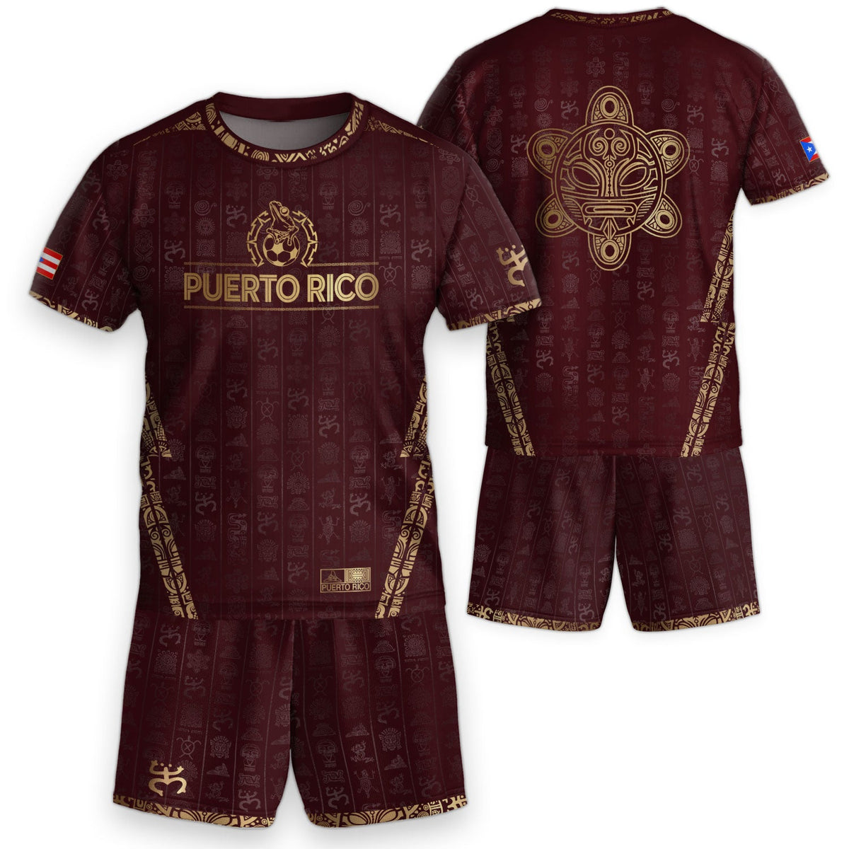 Maroon Gold, Kids Puerto Rico Soccer Jersey with Taino Sun for Boy and Girl, Puerto Rico Kids Soccer Jersey in Youth Soccer Jersey Style, Northryn Co.