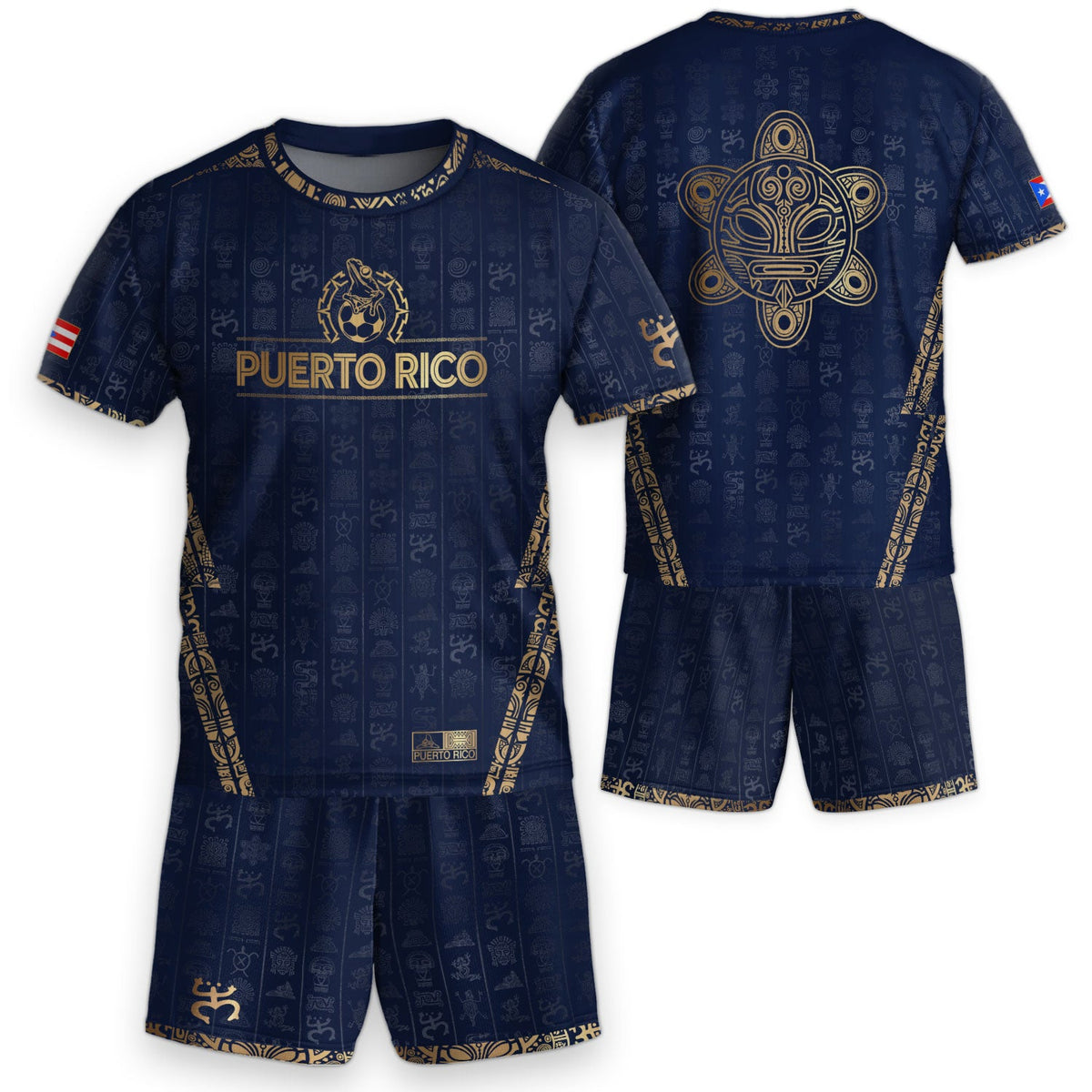 Kids Puerto Rico Soccer Jersey, Navy Gold Taino Sun National for Boy and Girl, Youth Soccer Jersey Meets Puerto Rico Kids Soccer Jersey, Northryn Co.