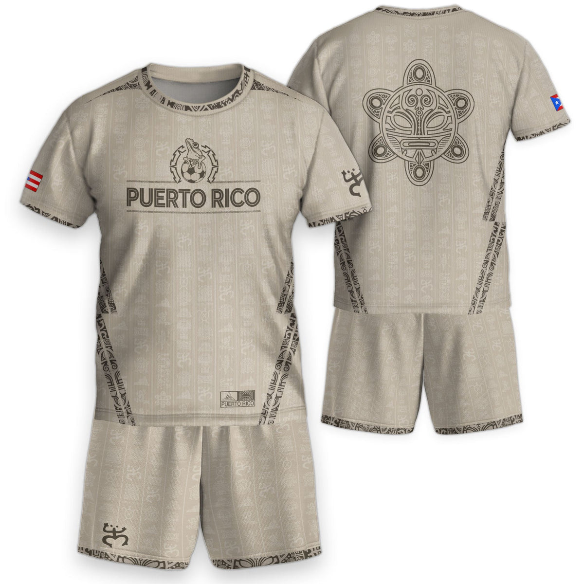 Beige Gold Taino, Kids Puerto Rico Soccer Jersey for Boy and Girl with Sun National, Puerto Rico Kids Soccer Jersey, Youth Soccer Jersey, Northryn Co.
