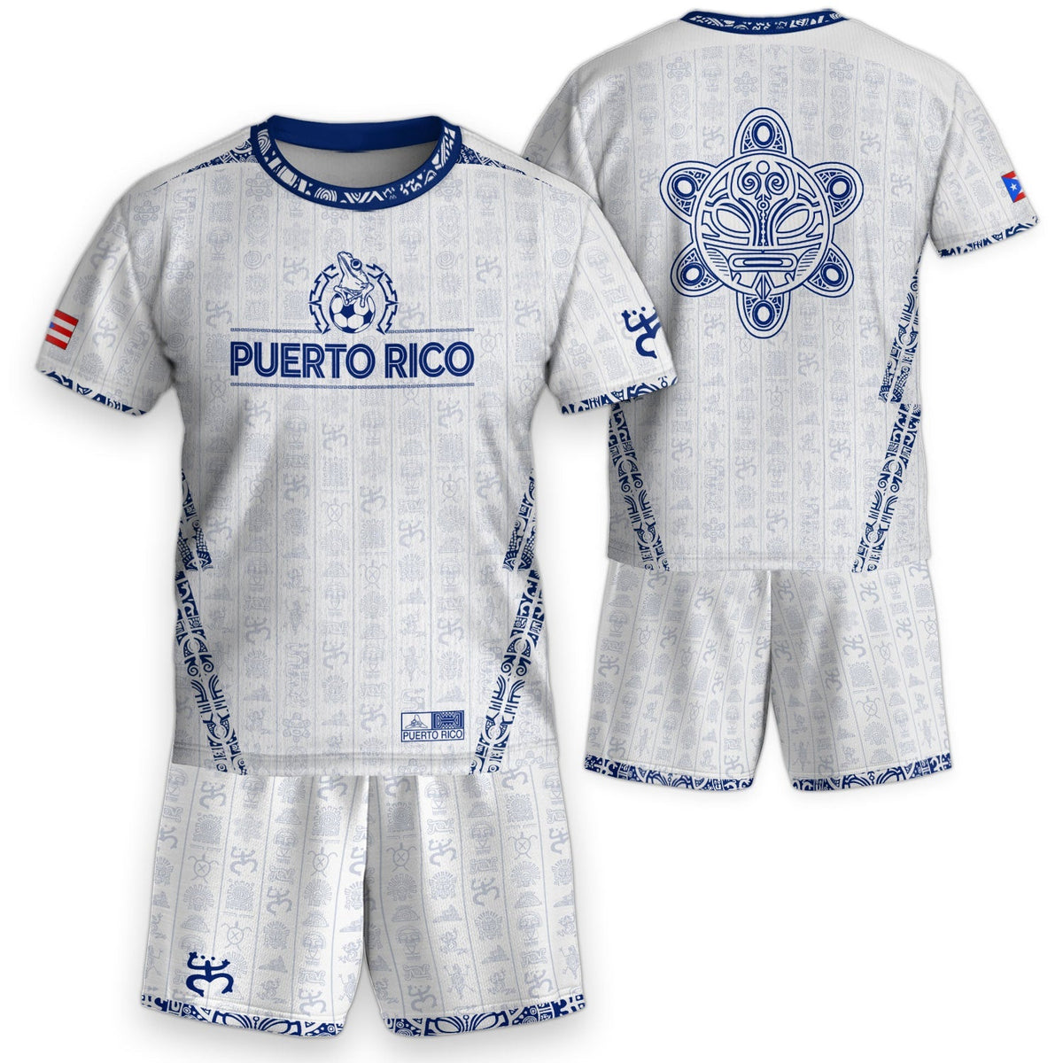 Kids Puerto Rico Soccer Jersey, White Blue Taino Sun National for Boy and Girl, Youth Soccer Jersey Meets Puerto Rico Kids Soccer Jersey, Northryn Co.