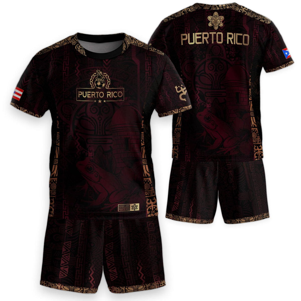Maroon Gold Taino, Kids Puerto Rico Soccer Jersey with Sun Boricua for Boy and Girl, Puerto Rico Kids Soccer Jersey, Youth Soccer Jersey, Northryn Co.