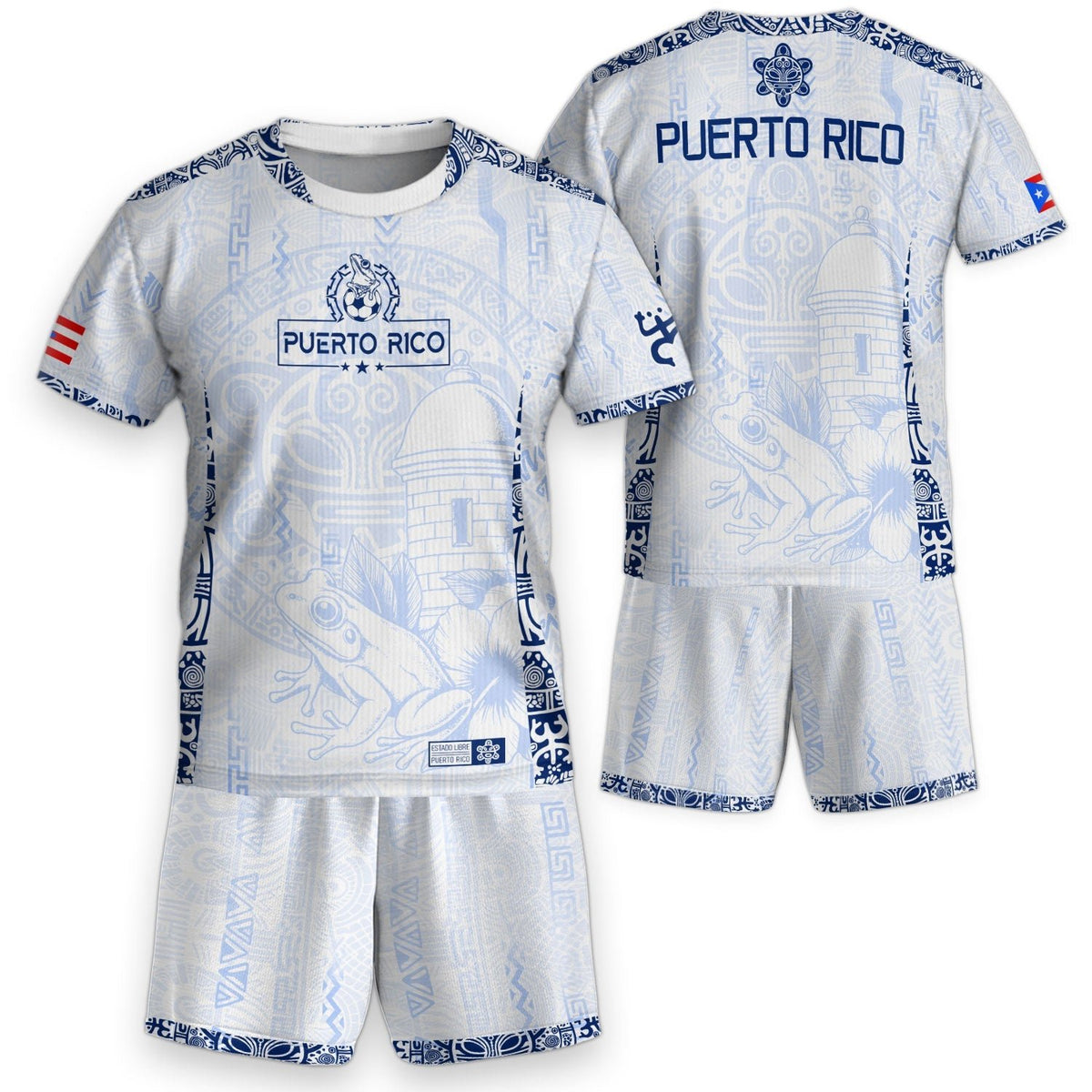 White Blue Coqui, Kids Puerto Rico Soccer Jersey with Frog Garita for Boy and Girl, Puerto Rico Kids Soccer Jersey, Youth Soccer Jersey, Northryn Co.