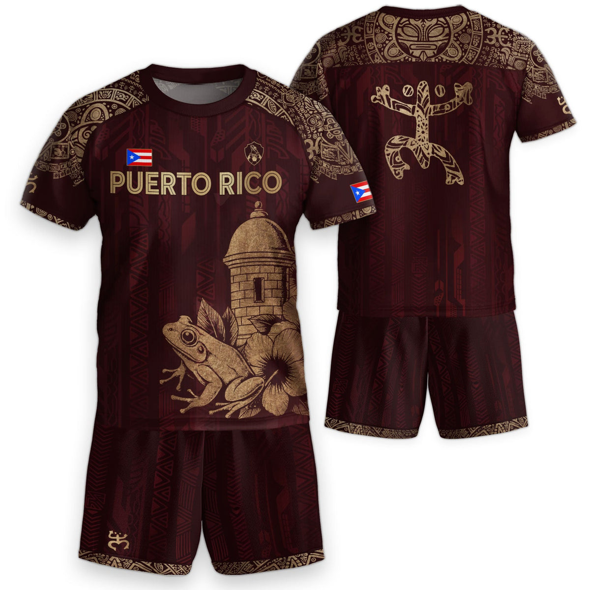 Kids Puerto Rico Soccer Jersey for Boy and Girl, Maroon Gold Coqui Frog Garita, Youth Soccer Jersey Meets Puerto Rico Kids Soccer Jersey, Northryn Co.