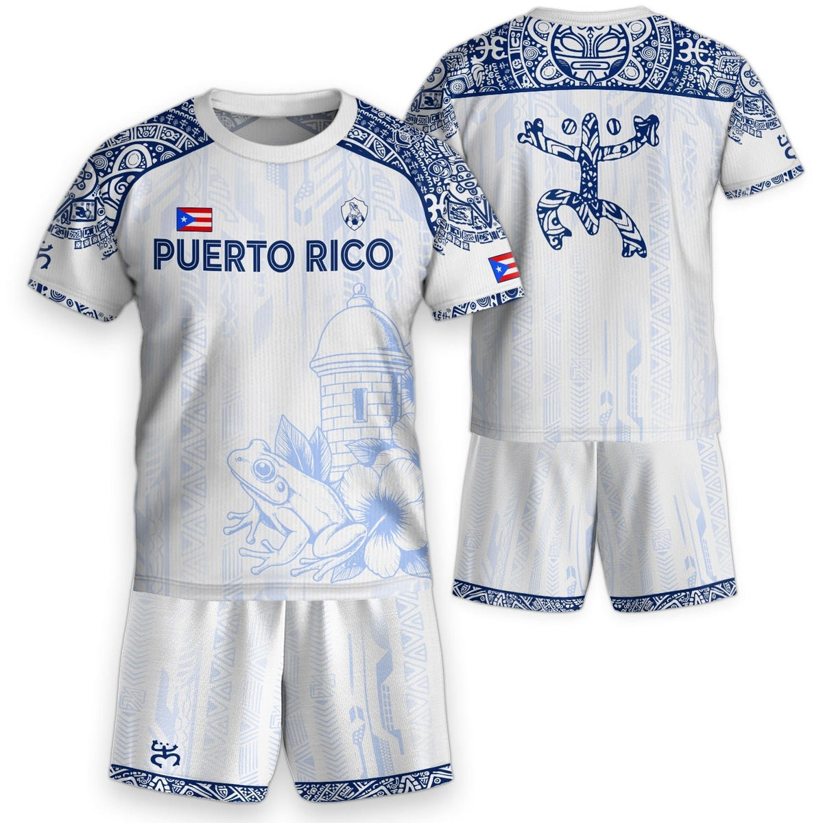 Kids Puerto Rico Soccer Jersey, White Blue Coqui Frog Garita for Boy and Girl, Youth Soccer Jersey Meets Puerto Rico Kids Soccer Jersey, Northryn Co.
