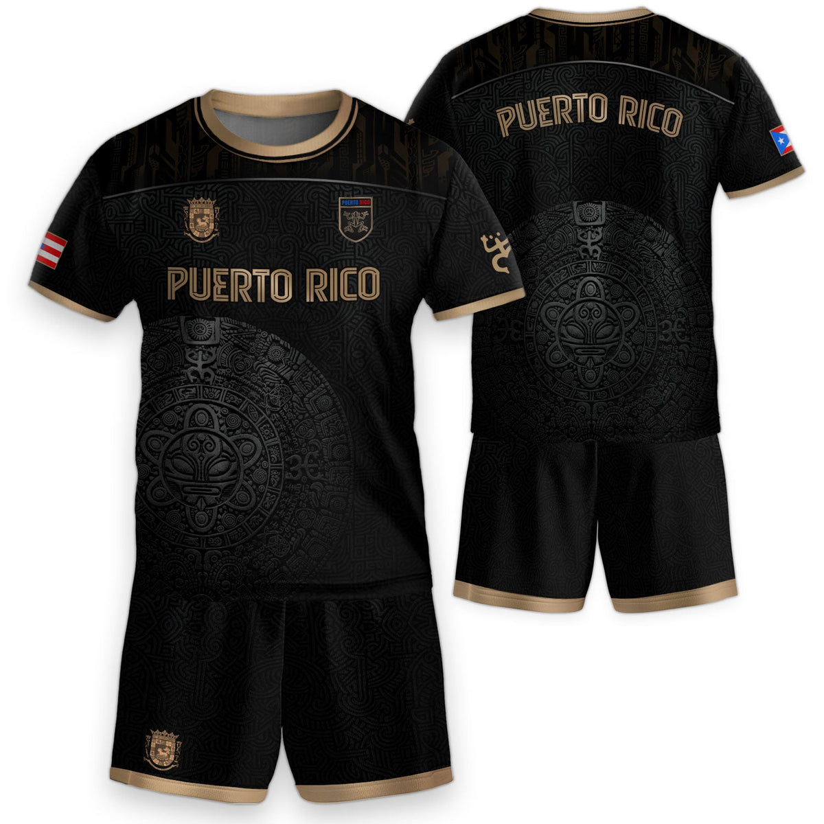 Kids Puerto Rico Soccer Jersey, Black Gold Taino Sun National for Boy and Girl, Youth Soccer Jersey Meets Puerto Rico Kids Soccer Jersey, Northryn Co.