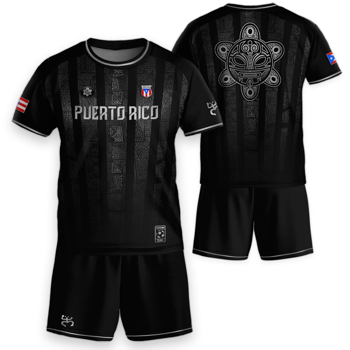Kids Puerto Rico Soccer Jersey for Boy and Girl, Black Silver Taino Tribal Vertical, Youth Soccer Jersey, Puerto Rico Kids Soccer Jersey, Northryn Co.