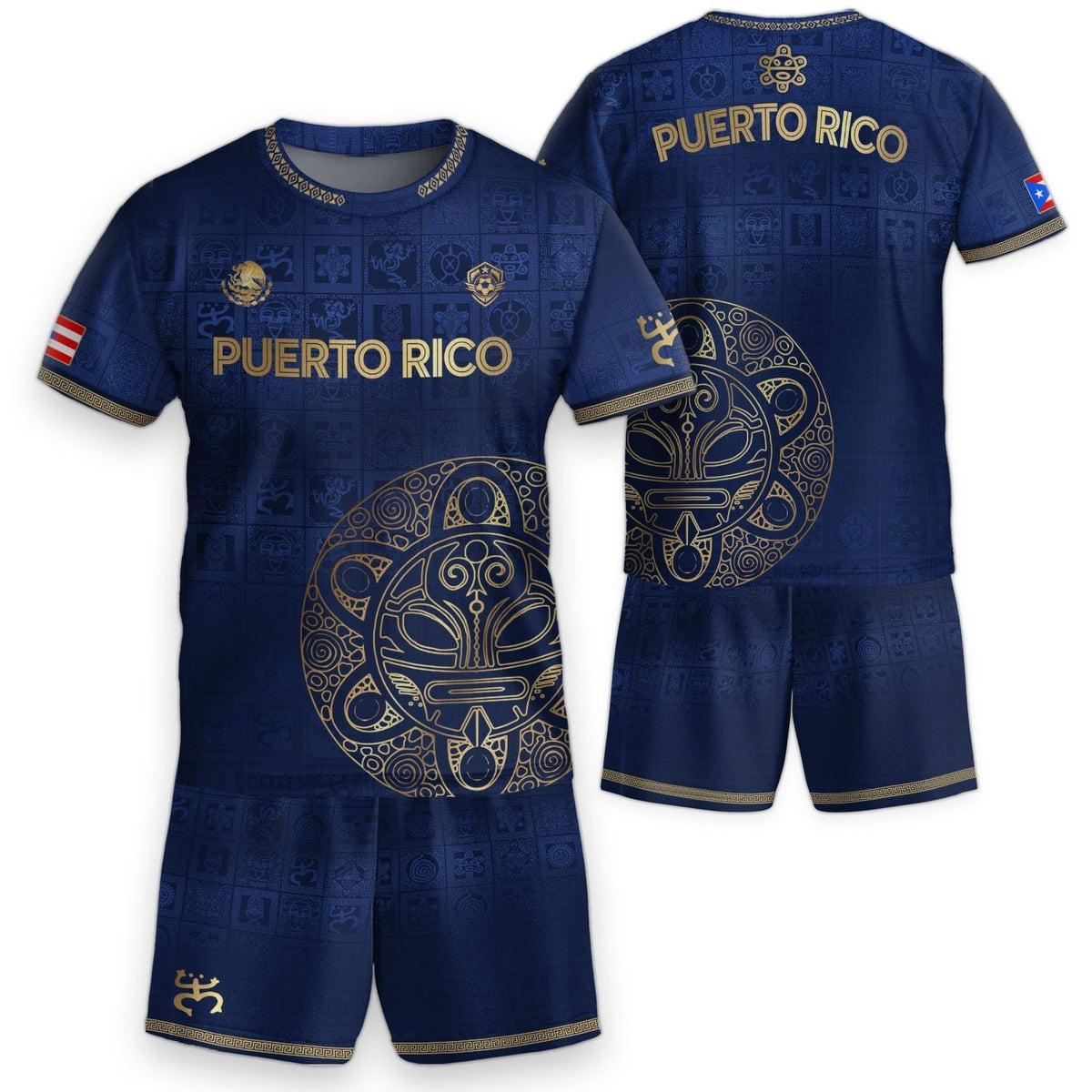 Navy Gold Taino, Kids Puerto Rico Soccer Jersey with Symbols Grid for Boy and Girl, Puerto Rico Kids Soccer Jersey, Youth Soccer Jersey, Northryn Co.