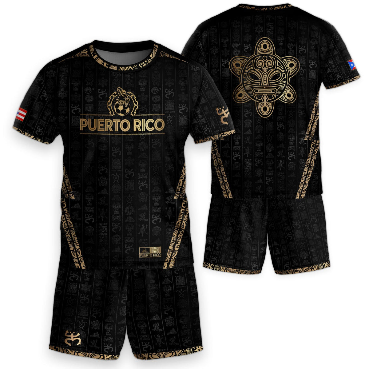 Kids Puerto Rico Soccer Jersey, Black Gold Taino Sun National for Boy and Girl, Youth Soccer Jersey Meets Puerto Rico Kids Soccer Jersey, Northryn Co.