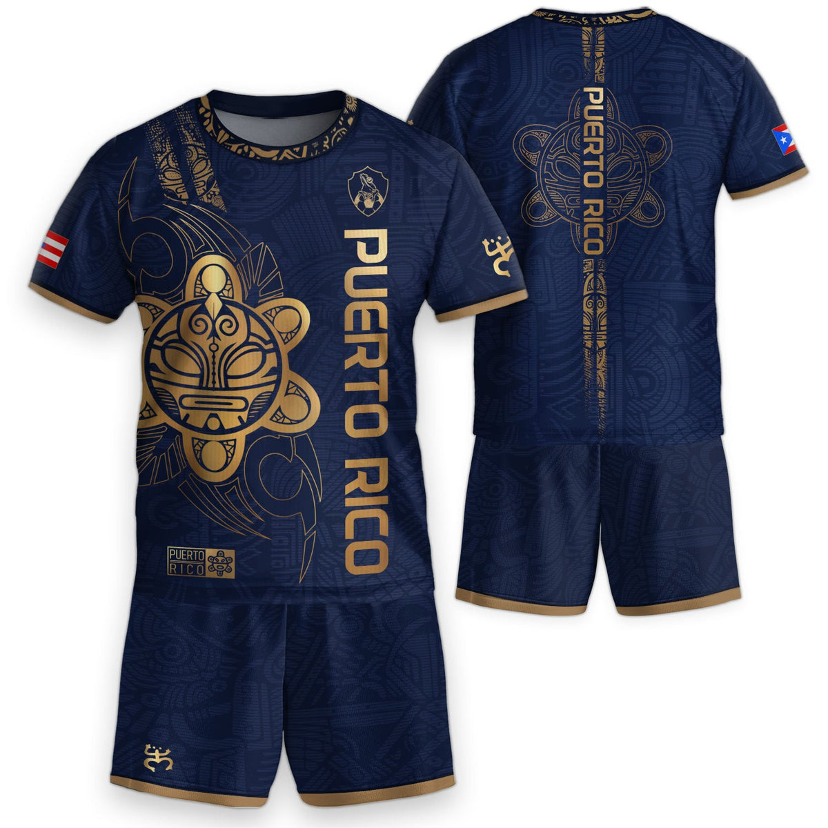 Kids Puerto Rico Soccer Jersey, Navy Gold Taino Sun Vertical Text for Boy and Girl, Youth Soccer Jersey, Puerto Rico Kids Soccer Jersey, Northryn Co.