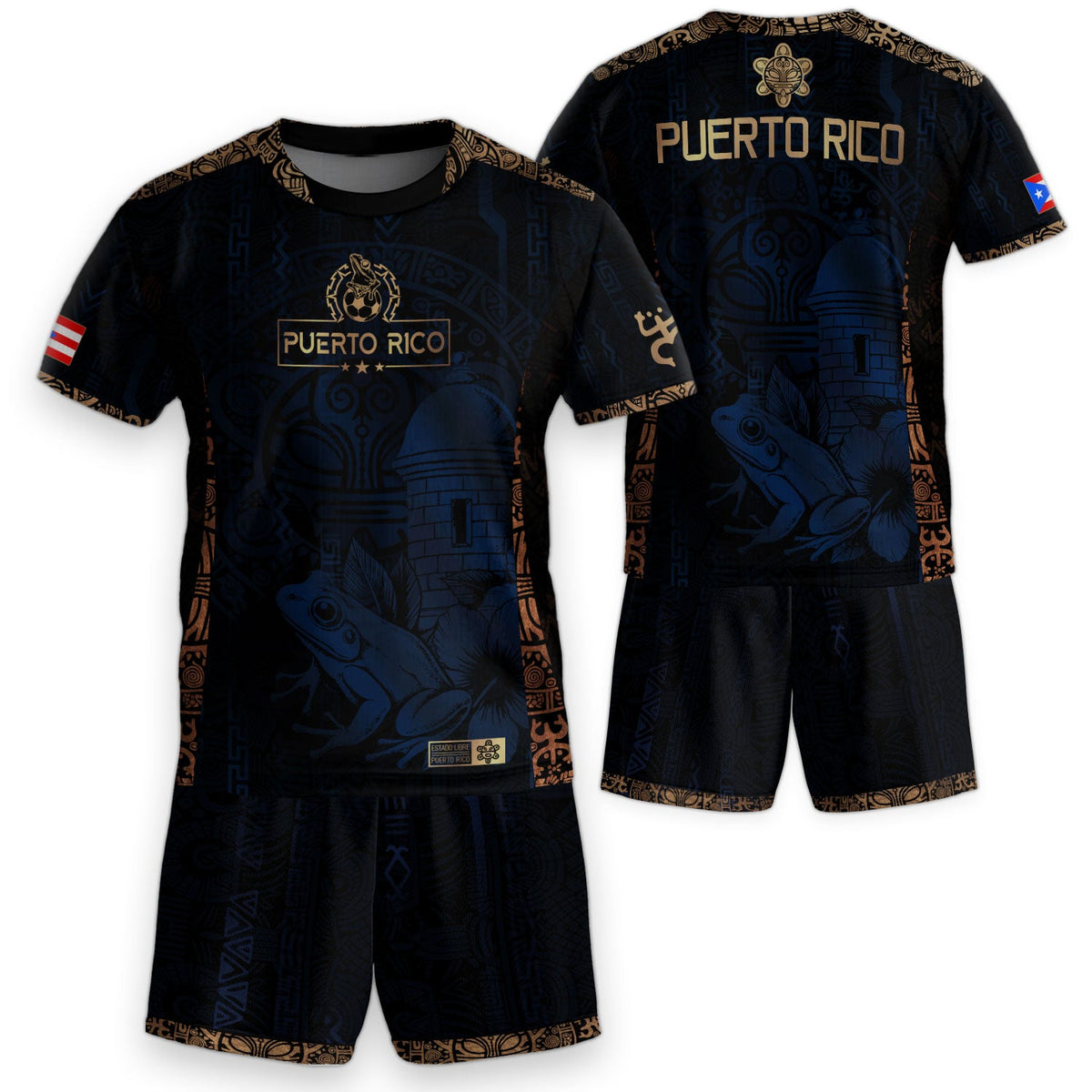 Navy Gold Taino, Kids Puerto Rico Soccer Jersey with Sun National for Boy and Girl, Puerto Rico Kids Soccer Jersey, Youth Soccer Jersey, Northryn Co.