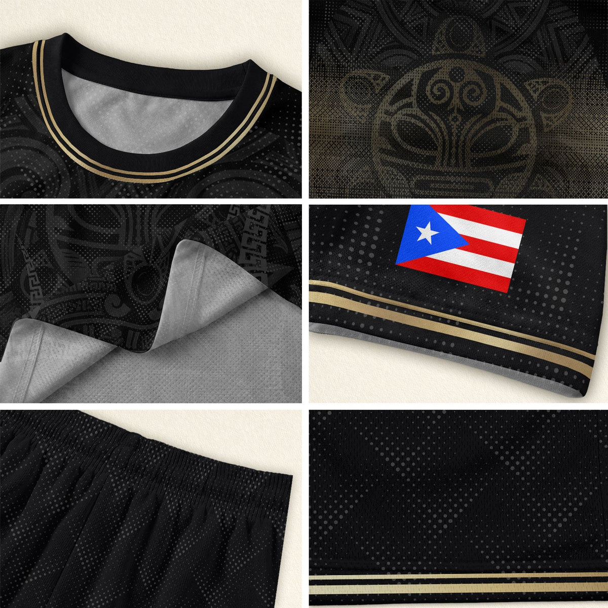 Puerto Rico Soccer Jersey with Coqui Frog for Men and Women, Taino Tribal National Black Gold, Puerto Rico Shirt and Puerto Rico Jersey, Northryn Co.