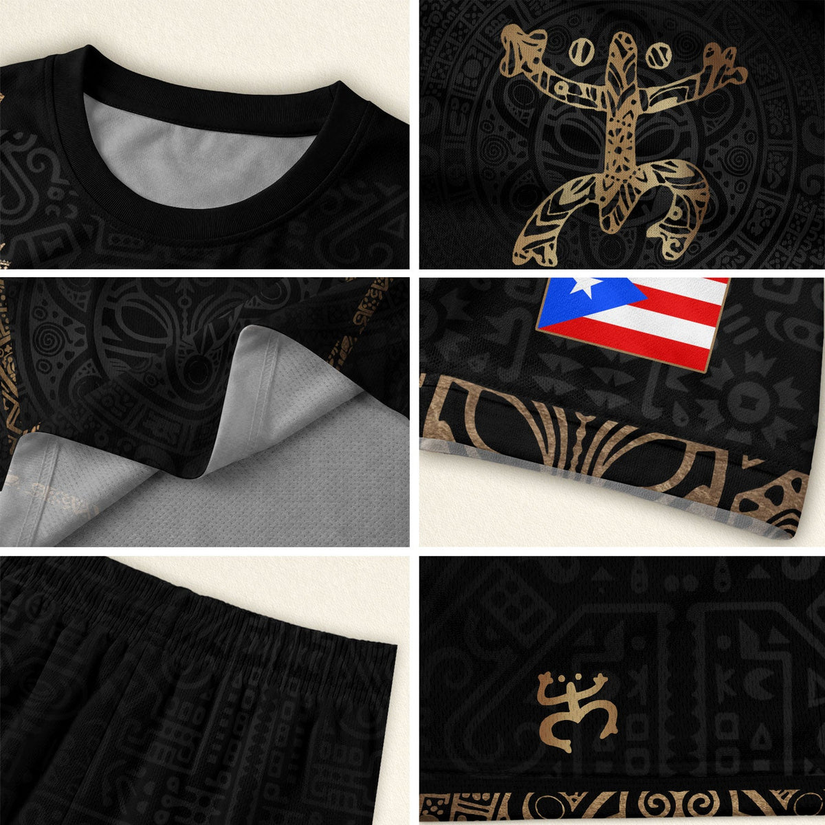 Puerto Rico Soccer Jersey in Black Gold for Men and Women, - Coquí Frog & Taino Sun - V-Shape, Puerto Rico Shirt and Puerto Rico Jersey, Northryn Co.