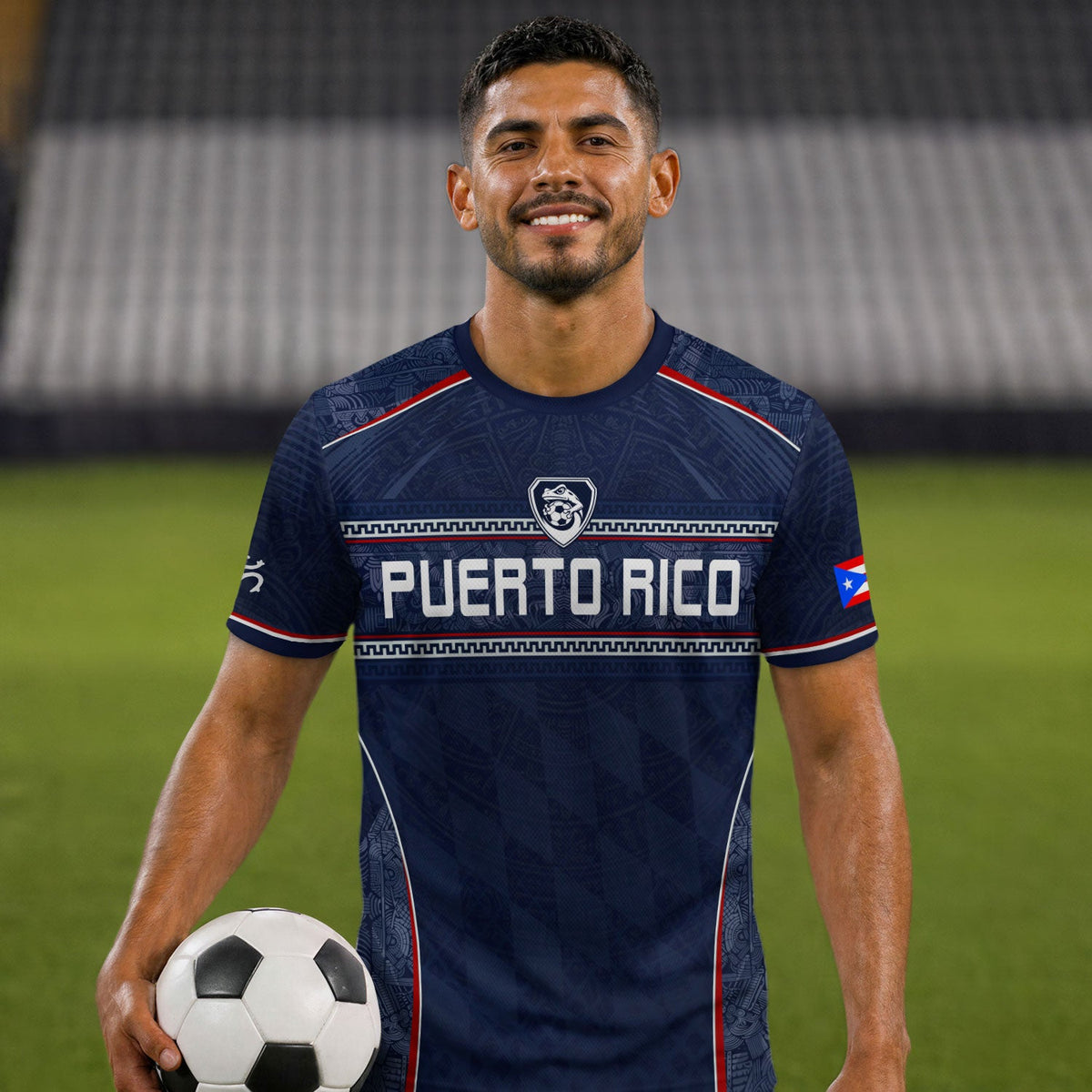Puerto Rico Soccer Jersey in Modern Navy for Men and Women, Taino Pattern Boricua Pride Athletic, Puerto Rico Shirt, Puerto Rico Jersey, Northryn Co.