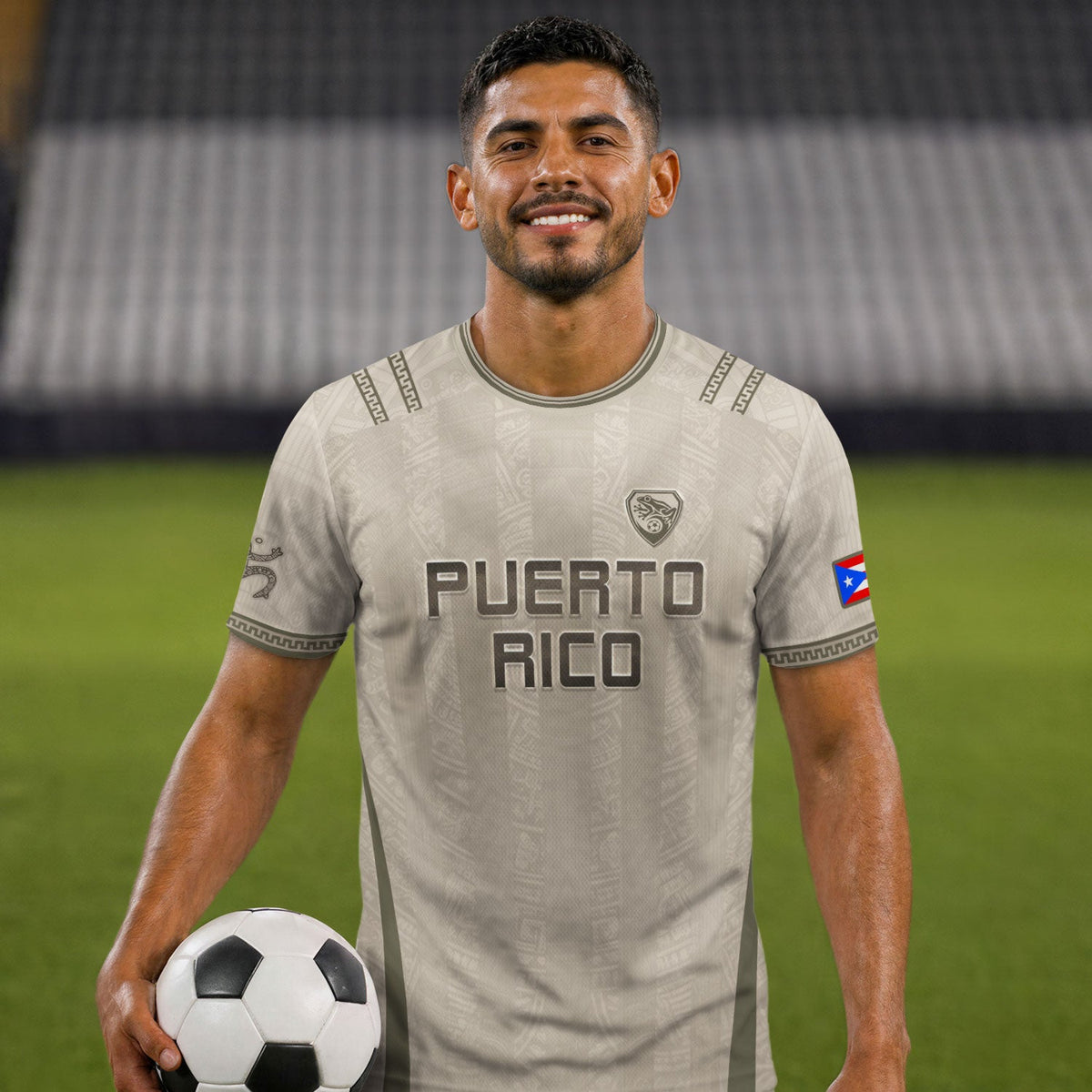 Taino Sun Beige Puerto Rico Soccer Jersey for Men and Women, Sol De Jayuya Pattern Edition, Top Puerto Rico Jersey and Puerto Rico Shirt, Northryn Co.
