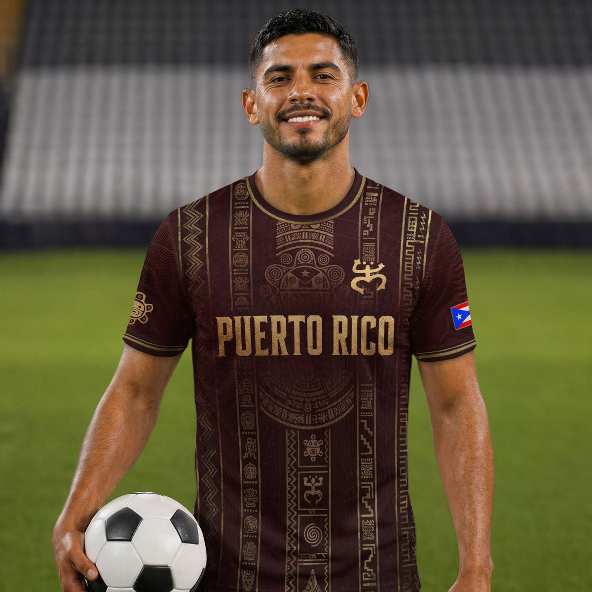 Boricua Pride Maroon Gold Puerto Rico Soccer Jersey for Men and Women, Taino Heritage, Top Puerto Rico Jersey and Puerto Rico Shirt, Northryn Co.