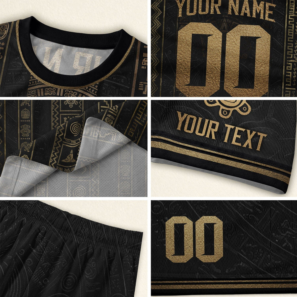 Custom Puerto Rico Soccer Jersey, Black Gold Taino Petroglyph, Puerto Rico Shirt for Men and Women as a Personalized Football Jersey, Northryn Co.