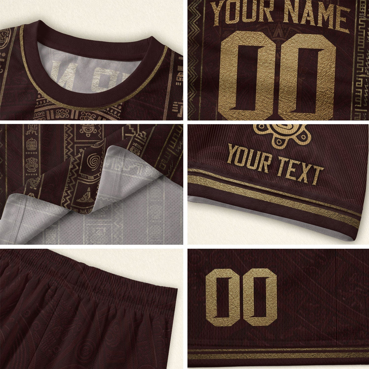 Custom Puerto Rico Soccer Jersey for Men and Women, Maroon Gold Taino Petroglyph, Personalized Football Jersey as a Puerto Rico Shirt, Northryn Co.