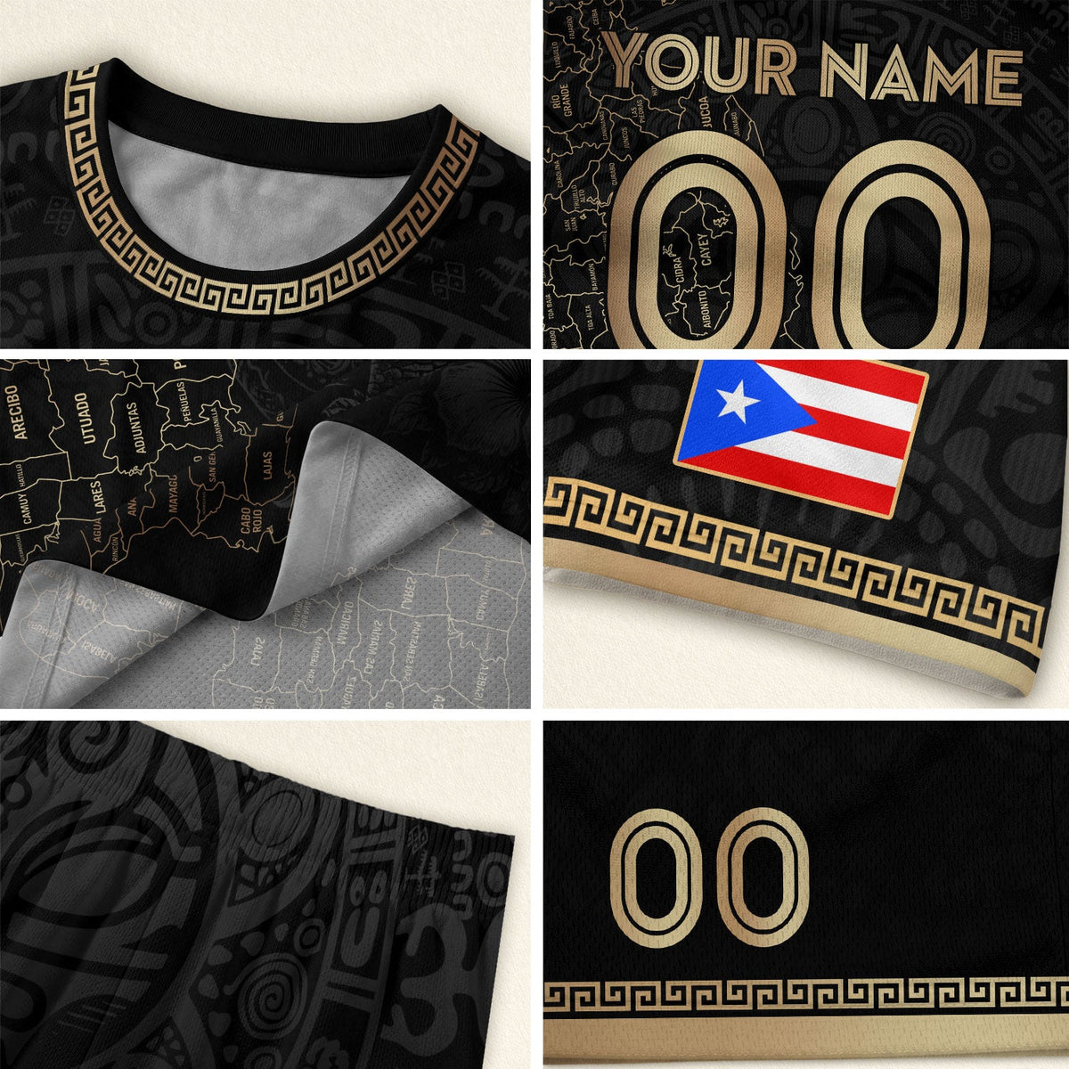 Custom Puerto Rico Soccer Jersey, Black Gold Towns Map Coqui Frog, Puerto Rico Shirt for Men and Women as a Personalized Football Jersey, Northryn Co.