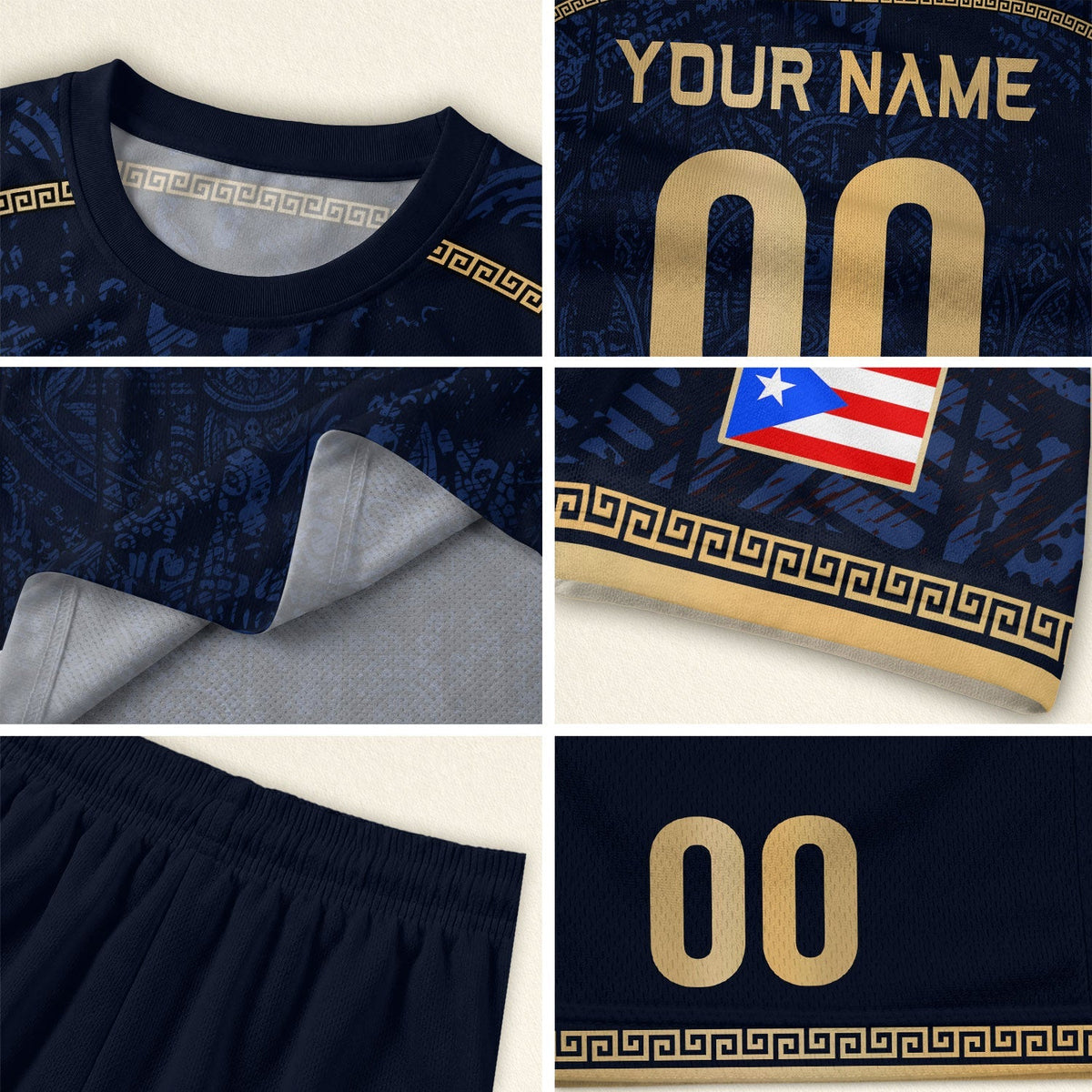 Custom Puerto Rico Soccer Jersey for Men and Women, Navy Taino Gold Pride, Puerto Rico Shirt with Personalized Football Jersey style, Northryn Co.
