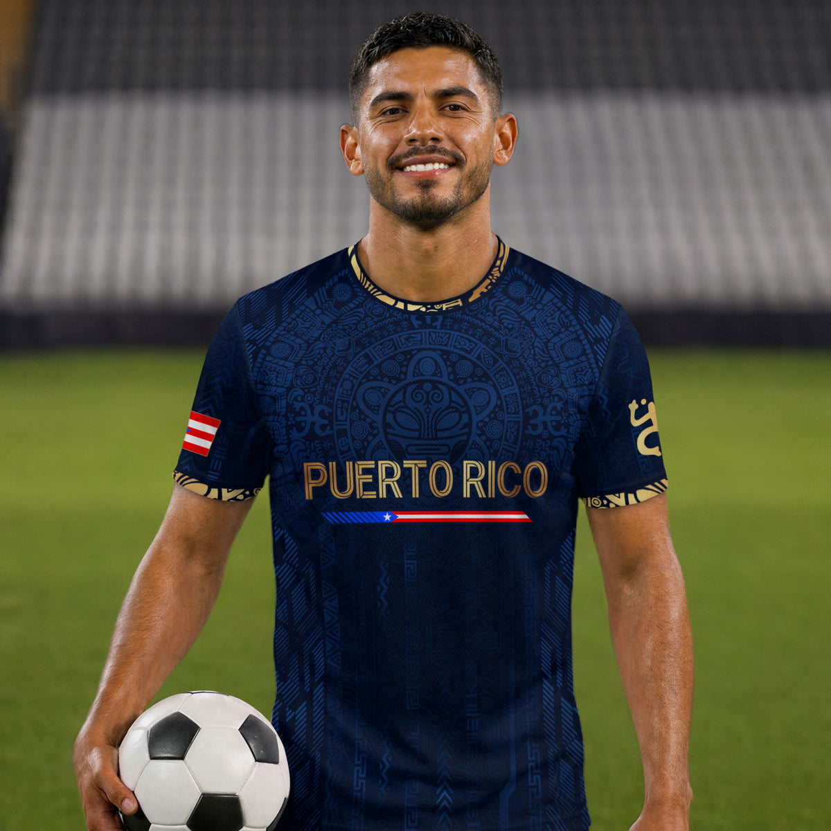Puerto Rico Soccer Jersey Taino Sun Navy Gold Football Shirt Boricua Flag Apparel