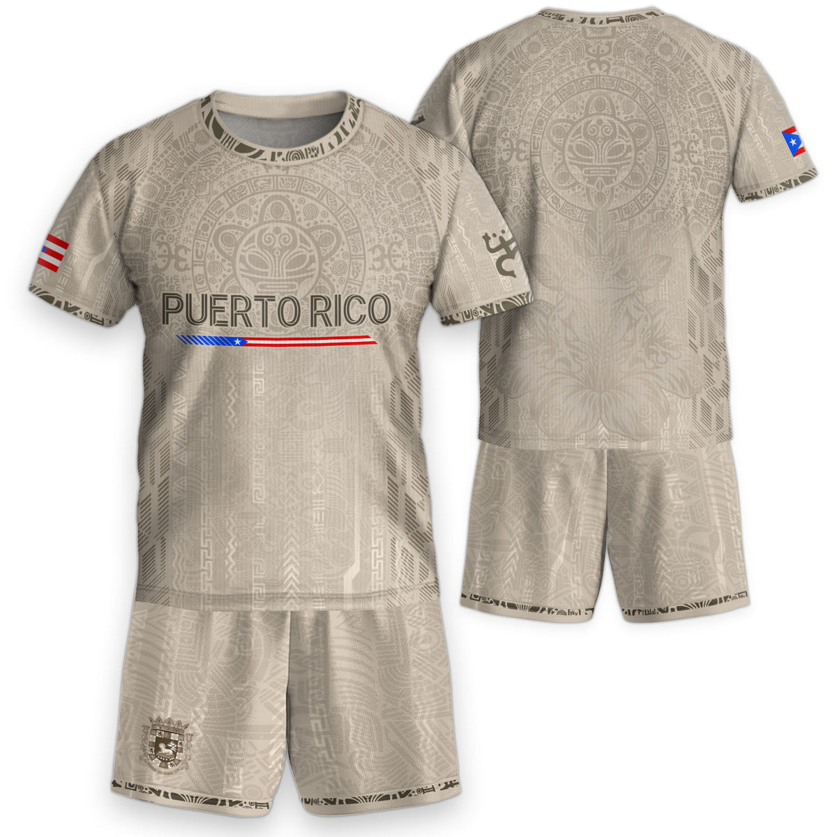 Authentic Youth Beige Puerto Rico Taino Sun Flag Athletic Team Soccer Jersey Shirt