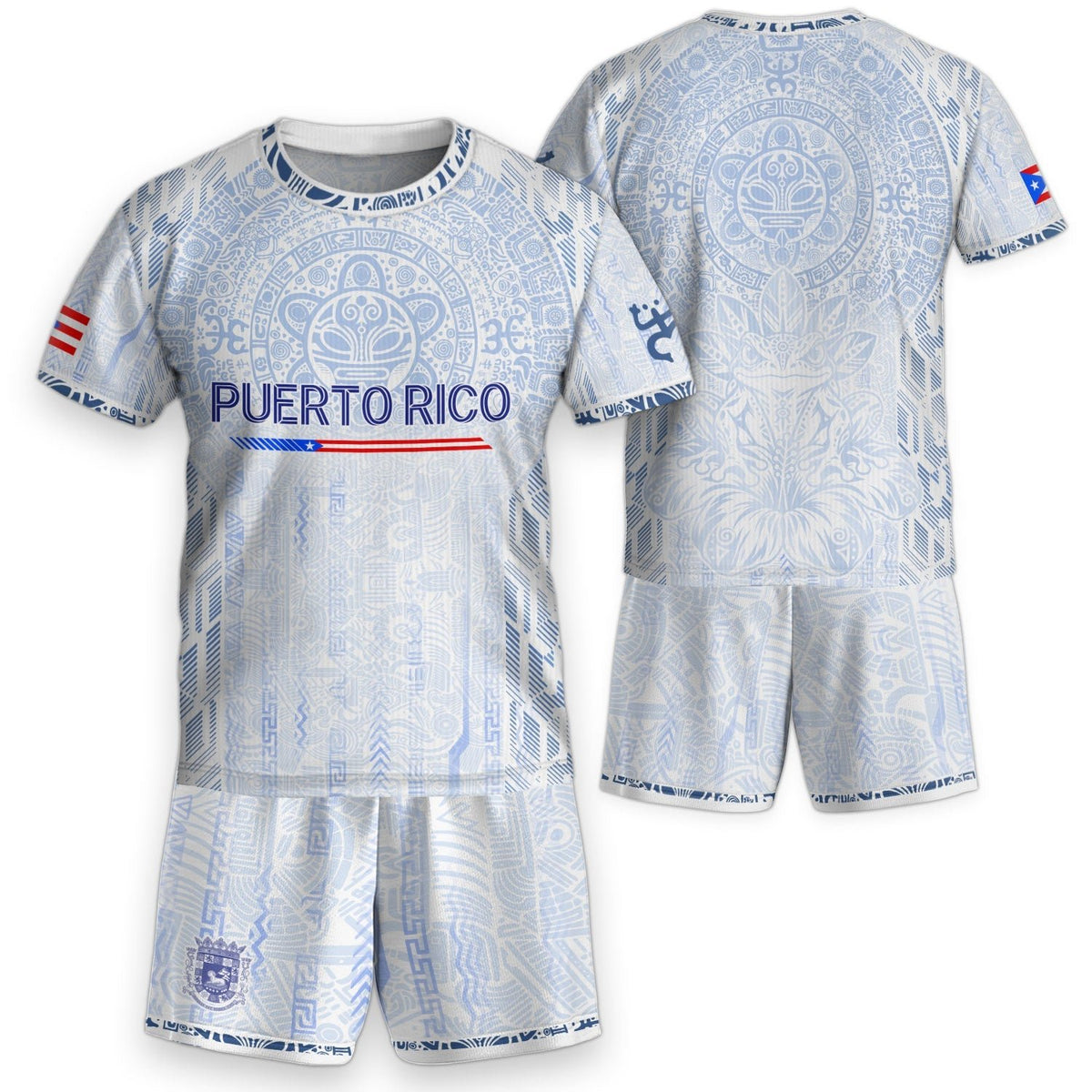 Kids Puerto Rico Soccer Jersey, White Blue Taino Sun Boricua for Boy and Girl, Youth Soccer Jersey Meets Puerto Rico Kids Soccer Jersey, Northryn Co.
